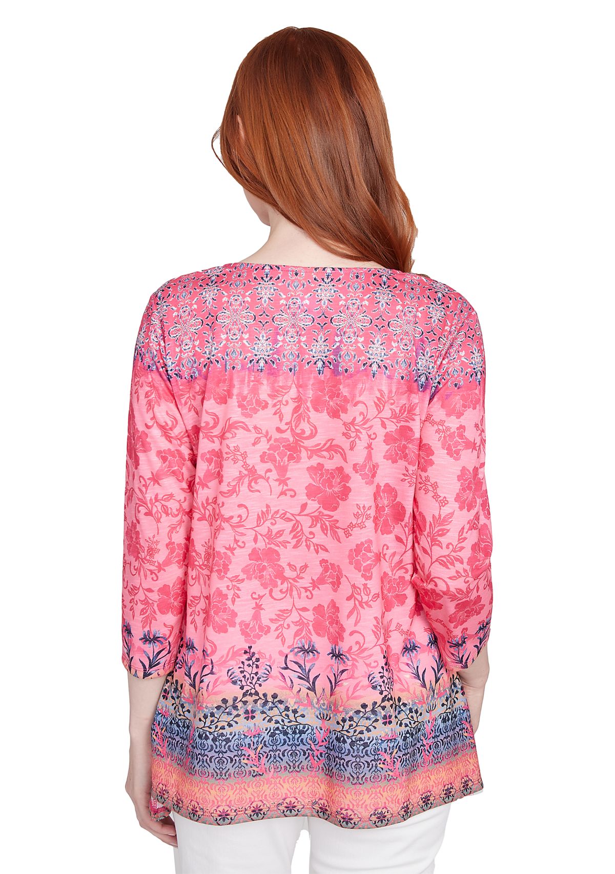 Womens Floral Ombré Border Sublimation Knit Top