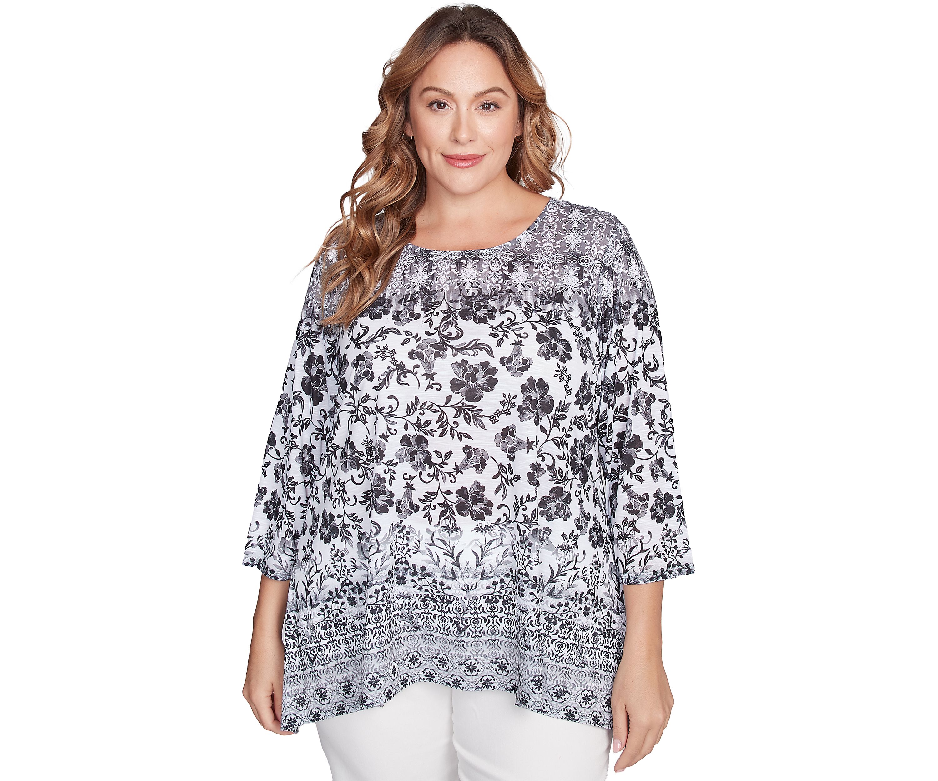 Plus Size Floral Ombre Border Sublimation Knit Top