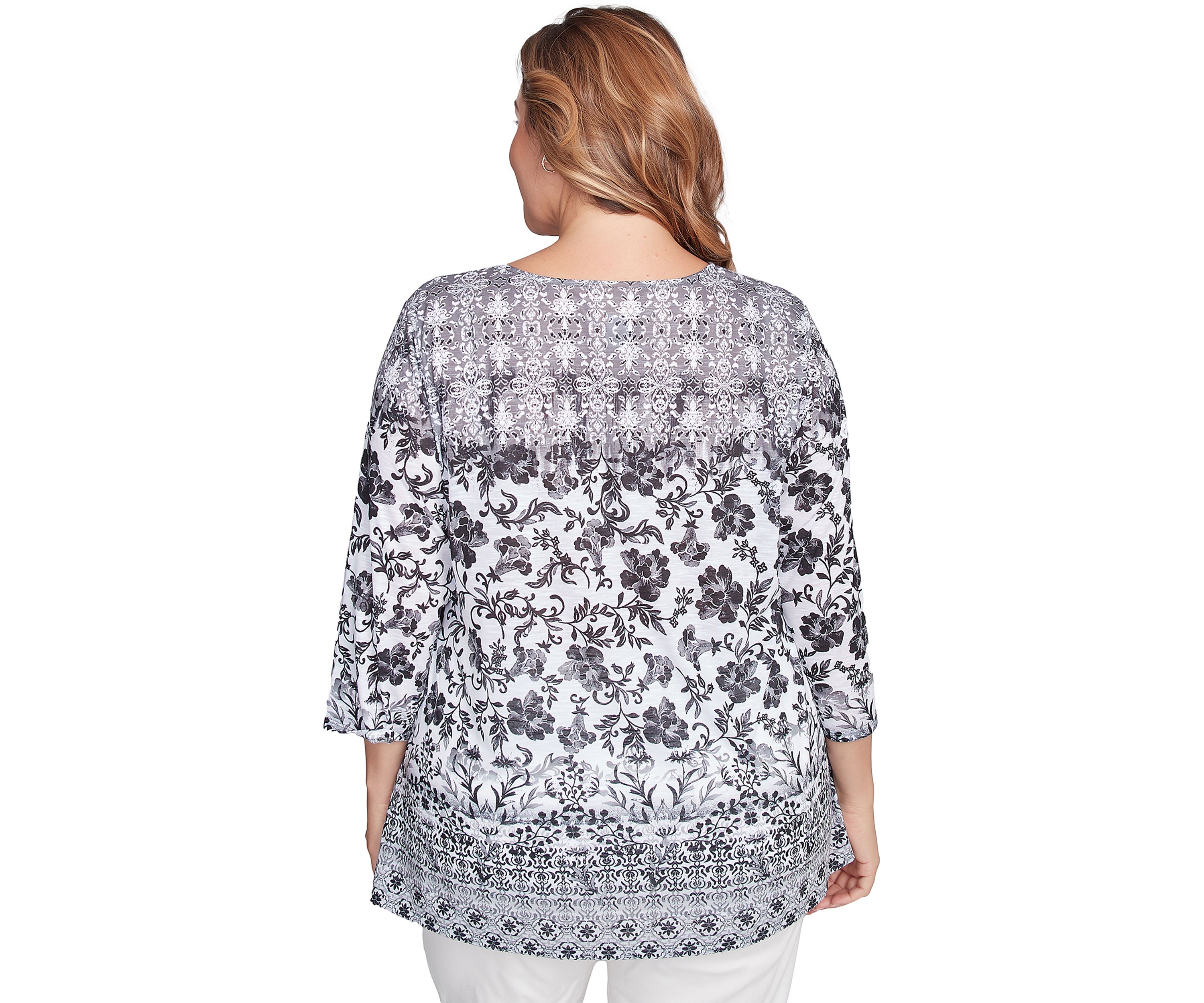Plus Size Floral Ombre Border Sublimation Knit Top