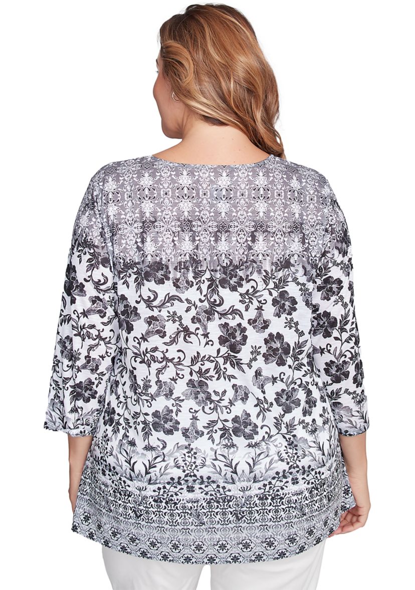 Plus Size Floral Ombre Border Sublimation Knit Top