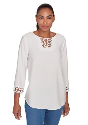 Women's Macrame Voile Woven Tunic Top