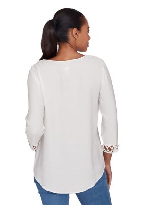 Women's Macrame Voile Woven Tunic Top