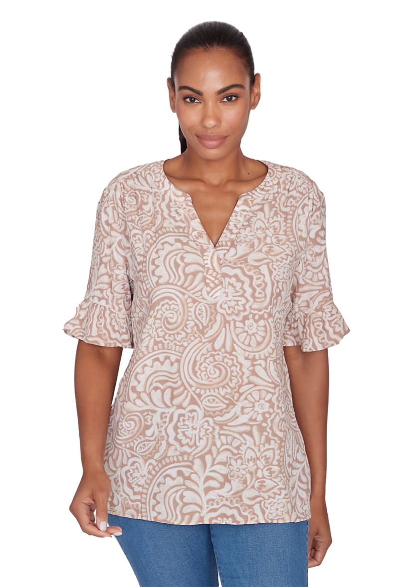 Womens Printed Rayon Gauze Top