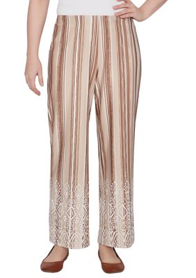 Petite Boho Stripe Puff Print Wide Leg Pants