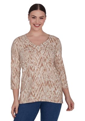 Petite Chevron Ikat Paisley Printed Top