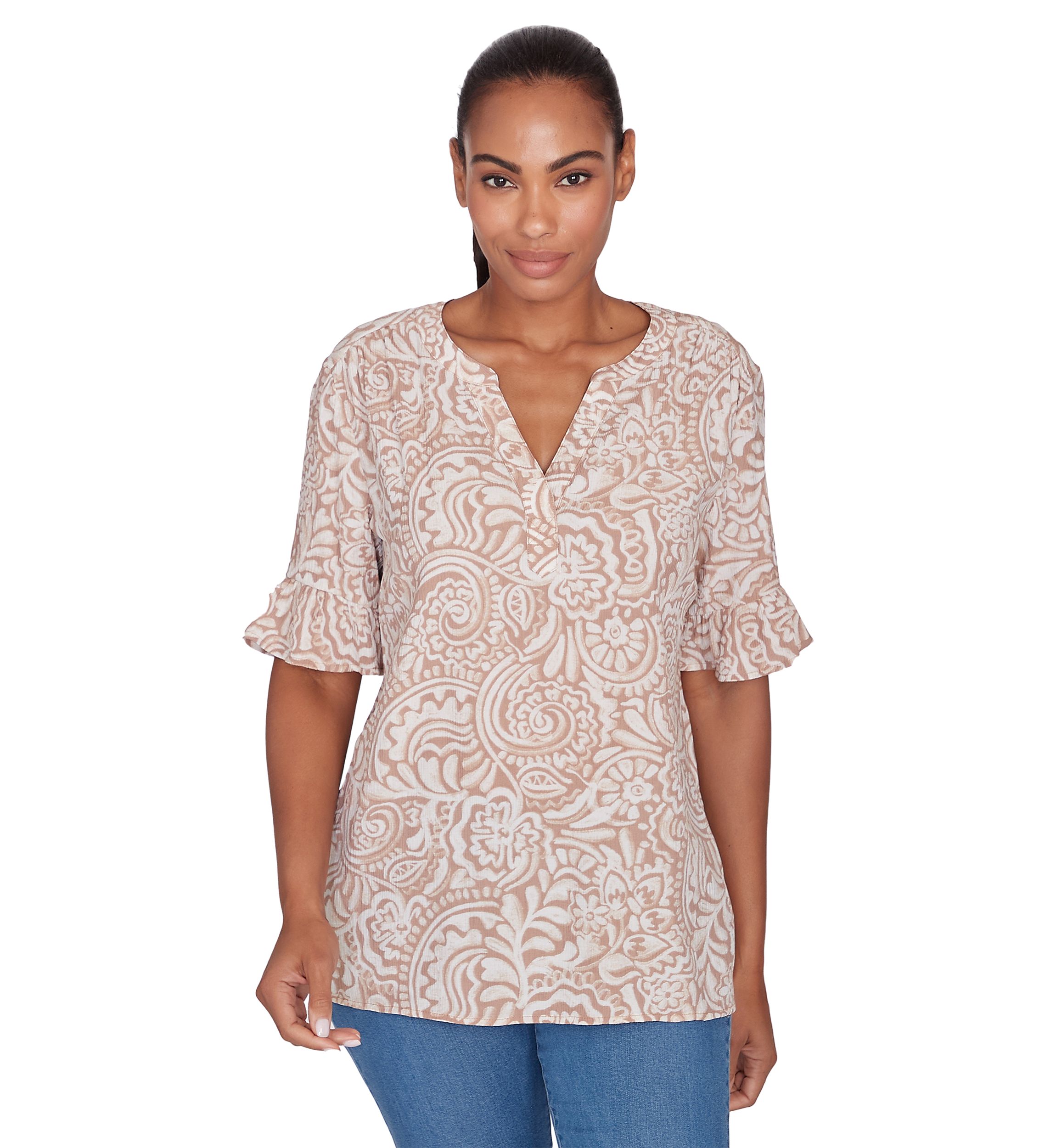 Petite Printed Rayon Gauze Top