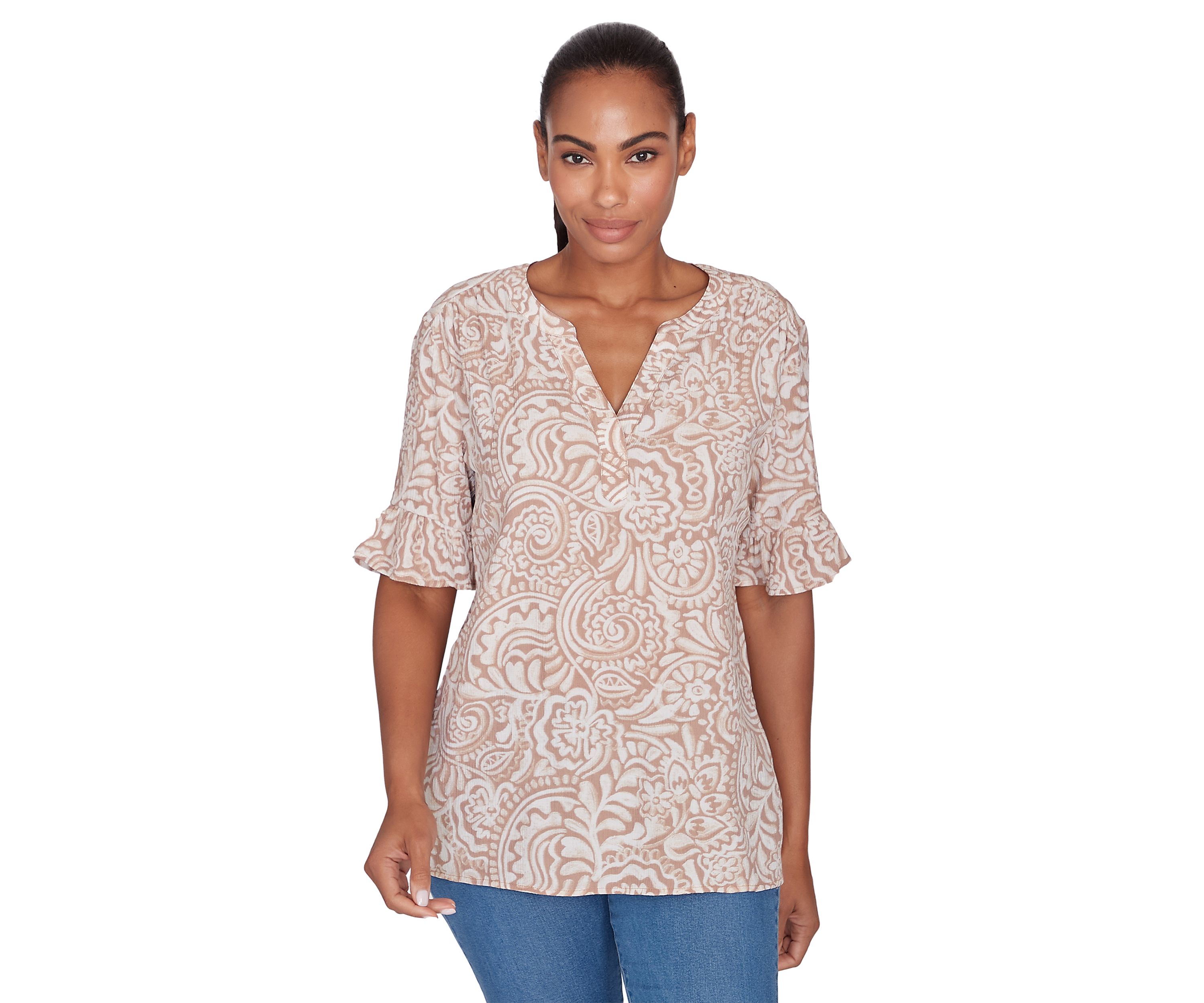 Petite Printed Rayon Gauze Top