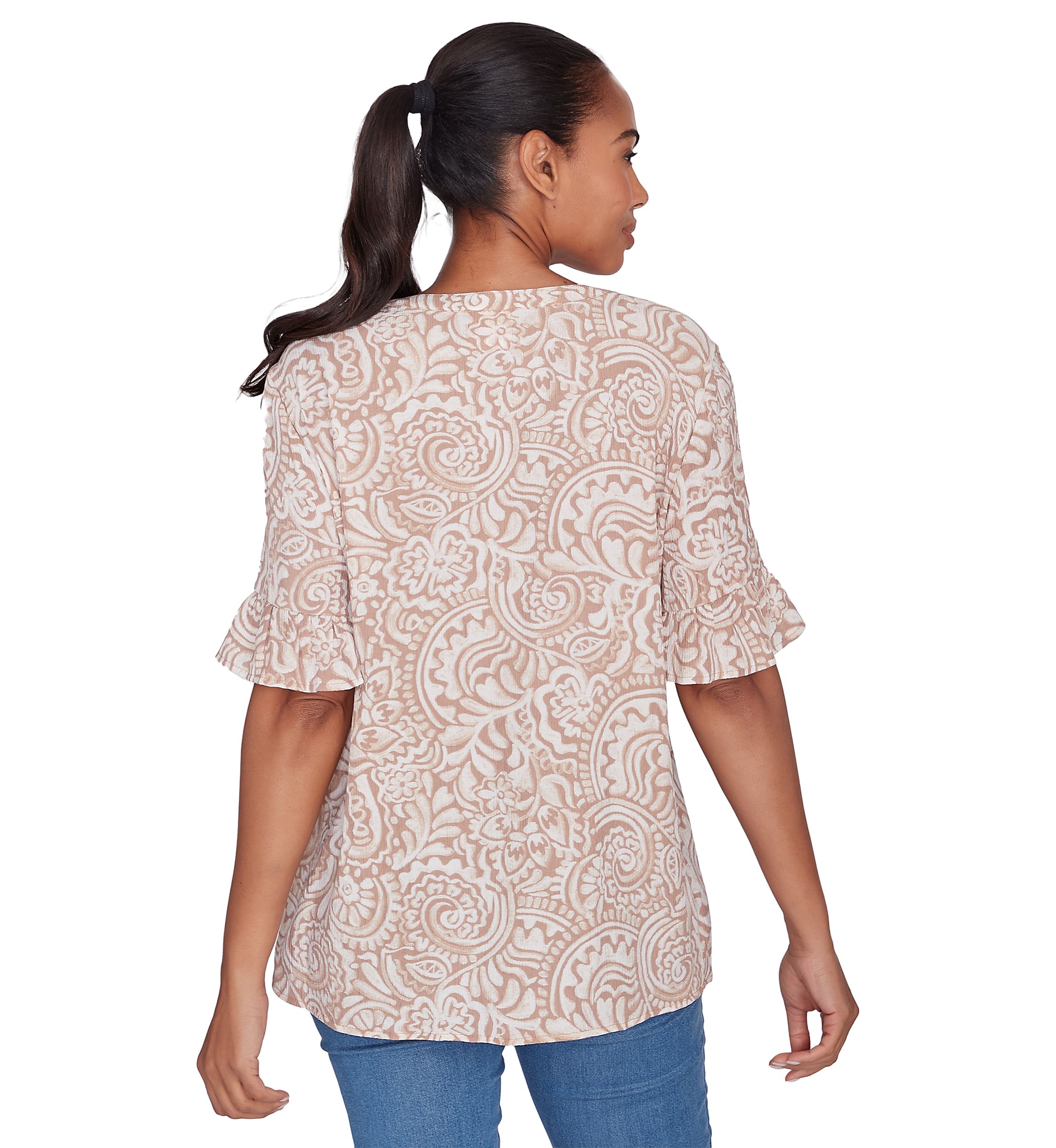 Petite Printed Rayon Gauze Top