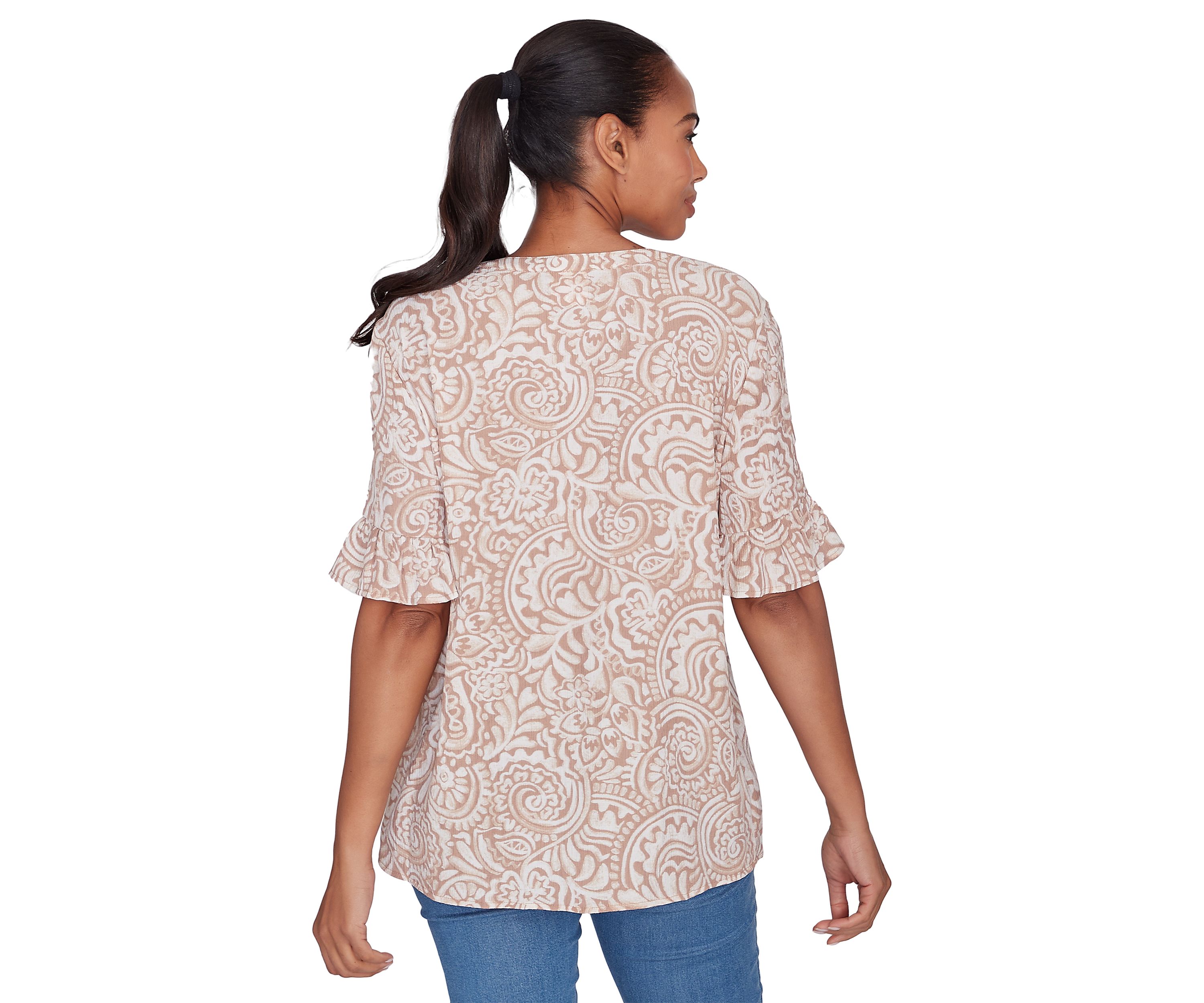 Petite Printed Rayon Gauze Top