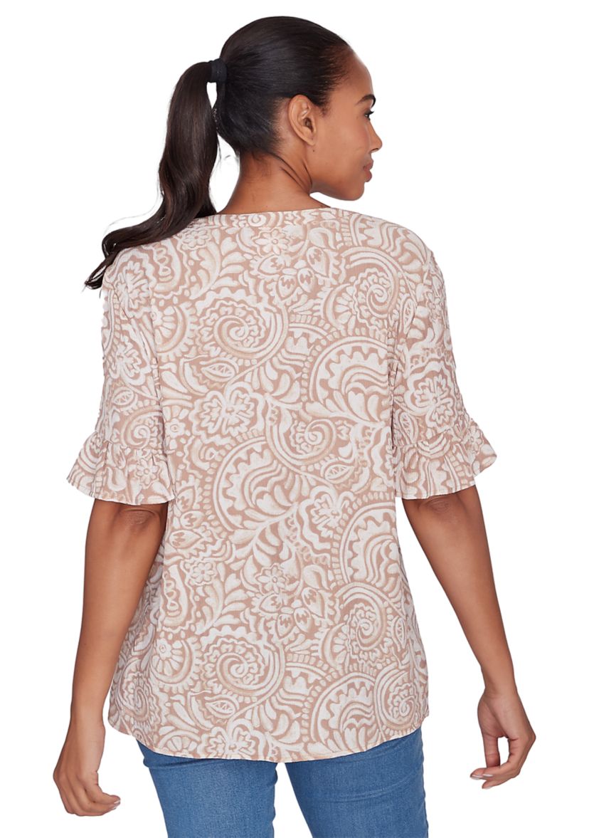 Petite Printed Rayon Gauze Top