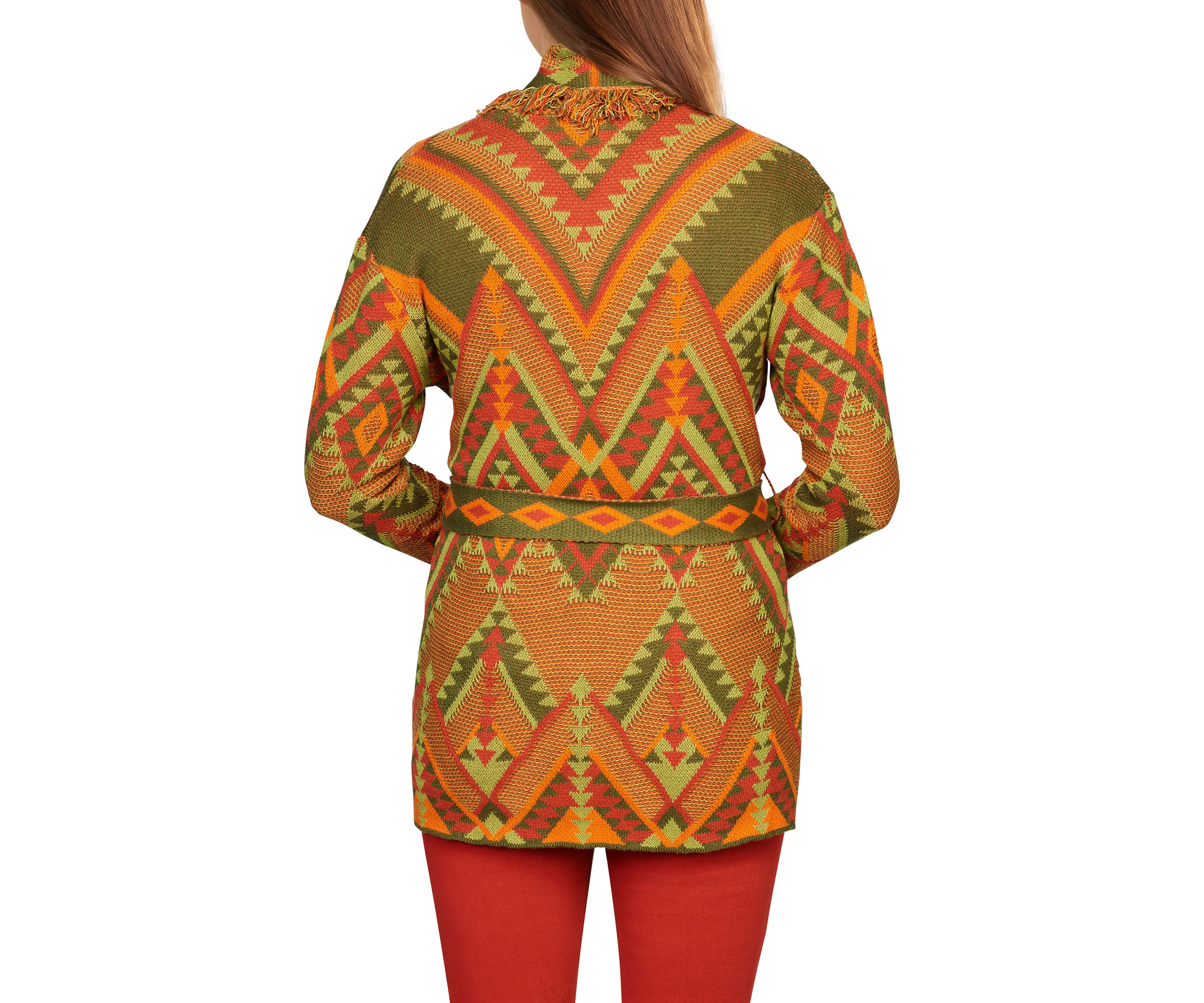 Womens Jacquard Belted Sweater Jacket Blazer