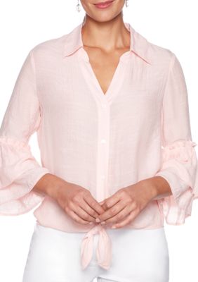 Ruby Rd Petite Make Me Blush Silky Tie Front Top | belk