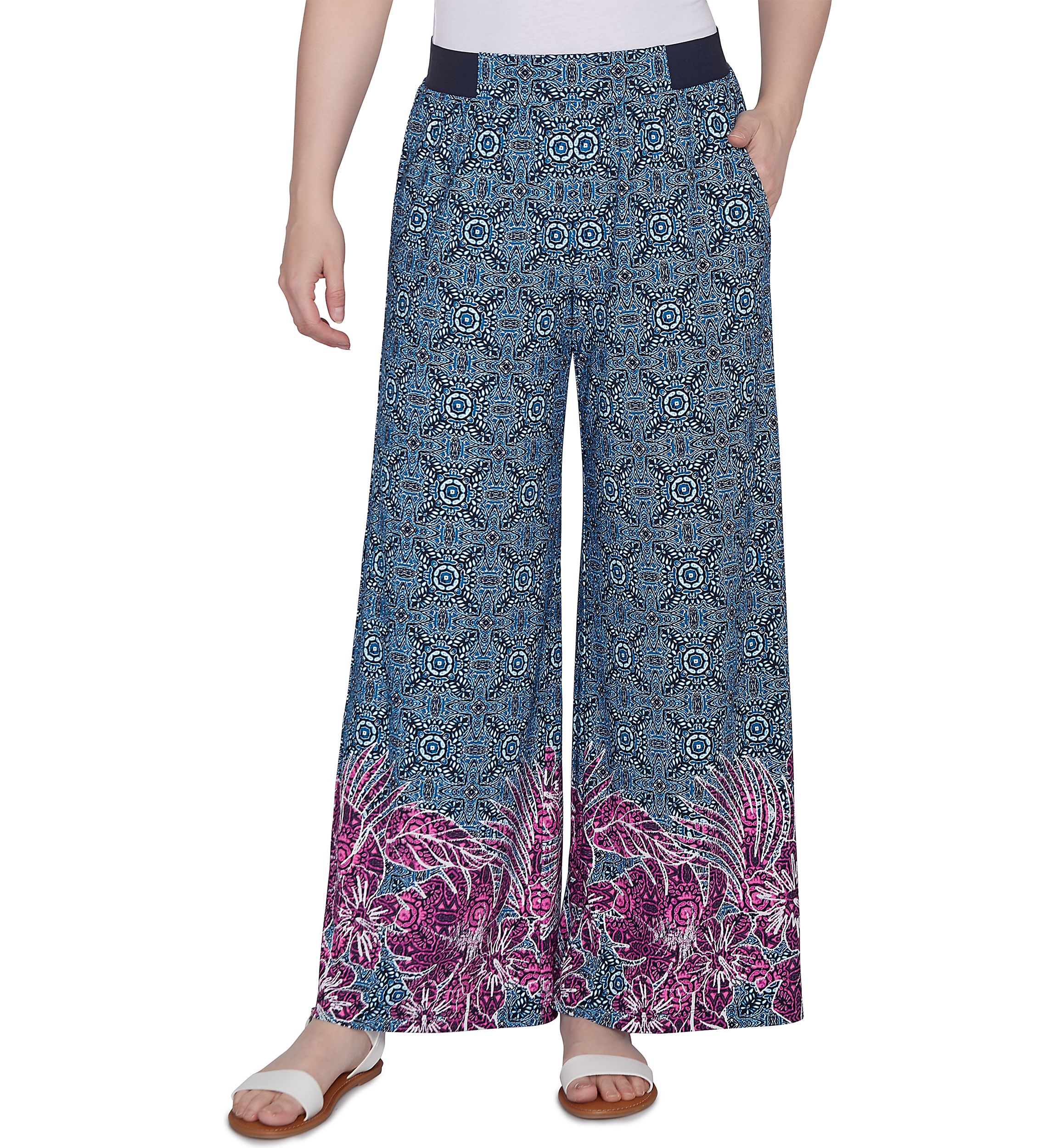 Womens Tropical Border Crepe Wide Leg Pants