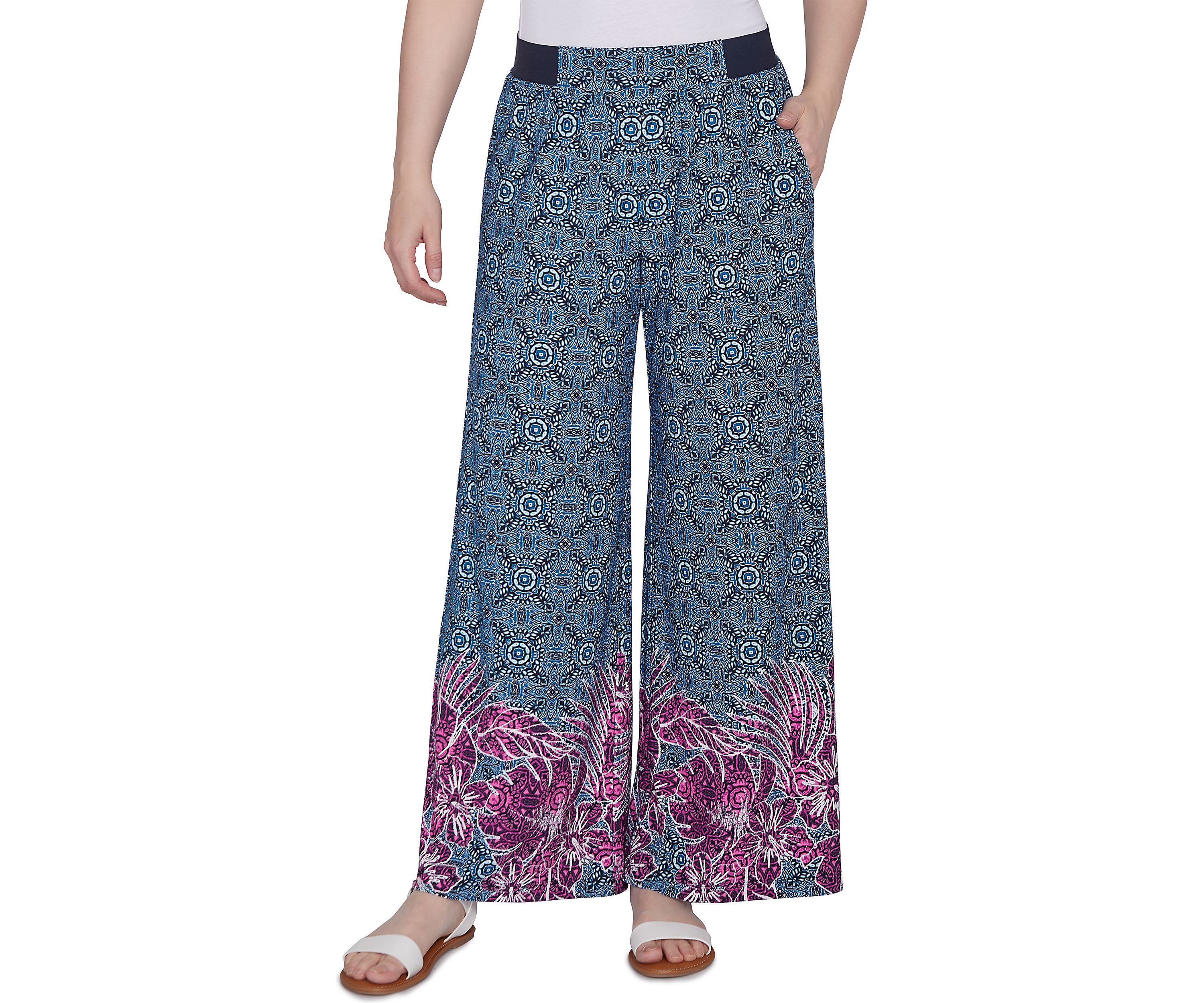 Womens Tropical Border Crepe Wide Leg Pants