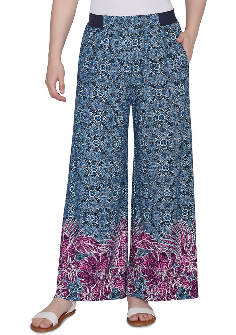 Womens Tropical Border Crepe Wide Leg Pants