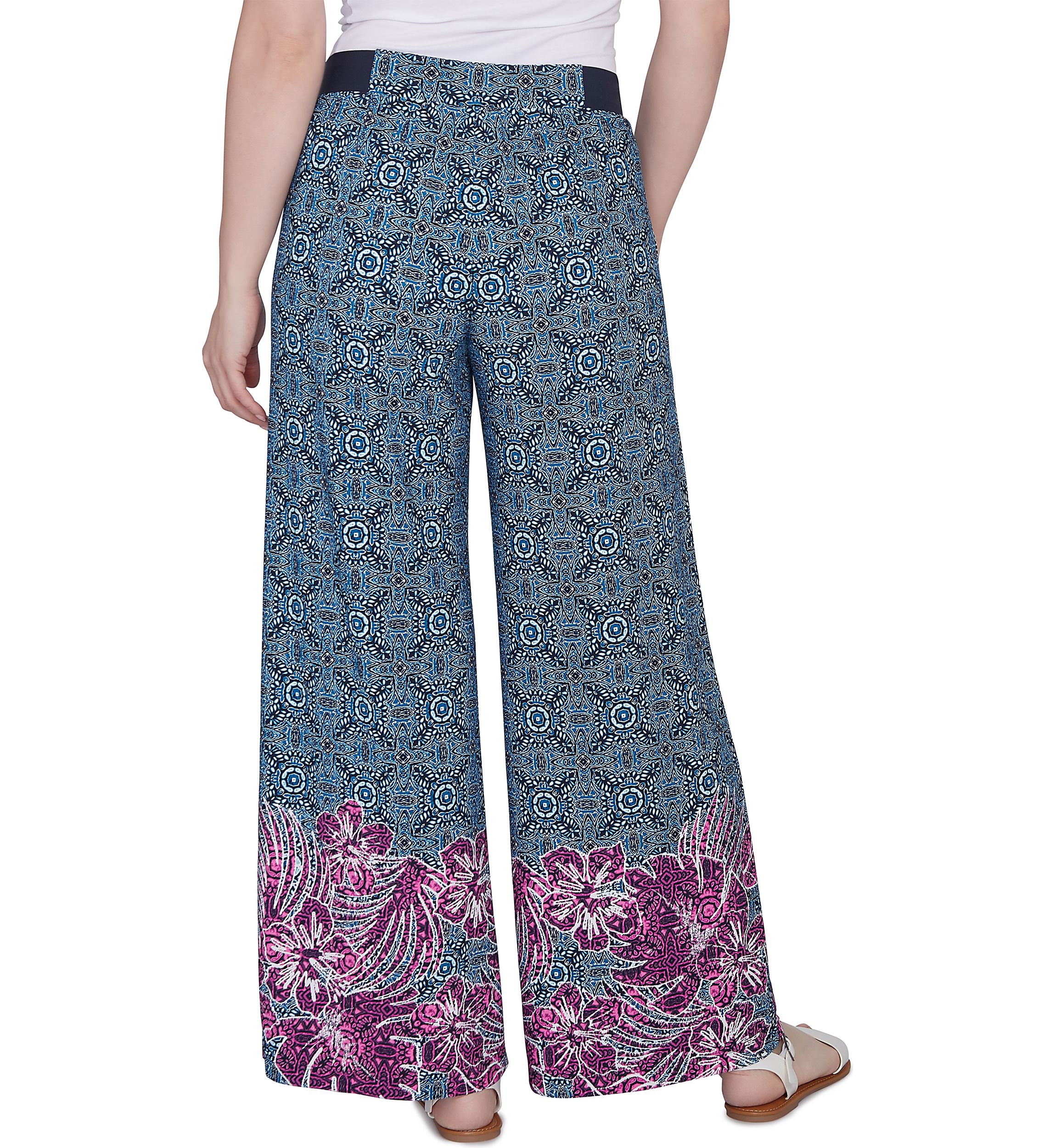 Womens Tropical Border Crepe Wide Leg Pants