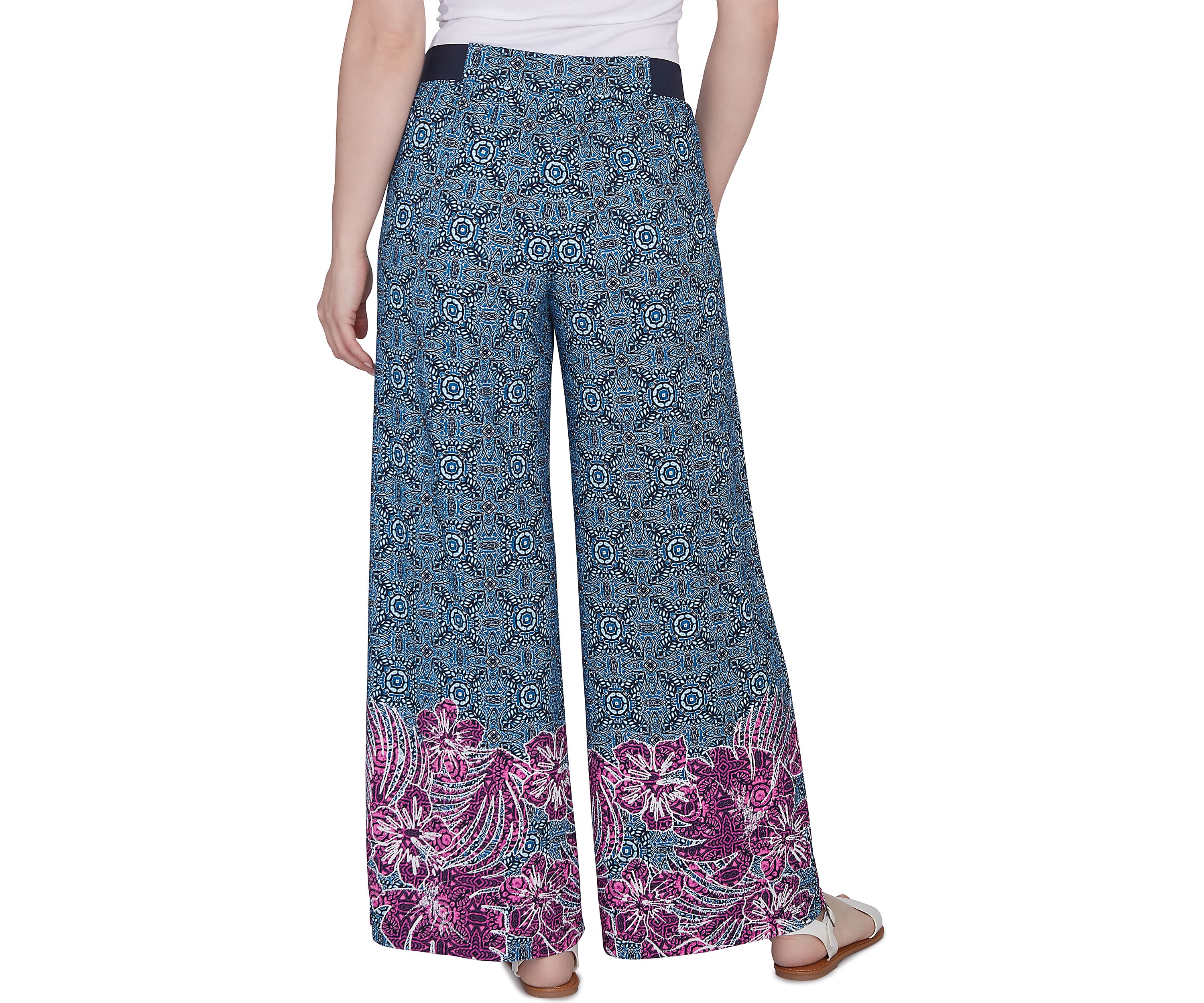 Womens Tropical Border Crepe Wide Leg Pants