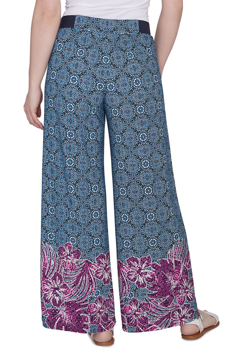Womens Tropical Border Crepe Wide Leg Pants