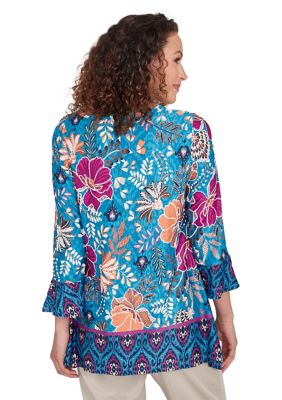 Women's Embroidered Floral Puff Print Knit Top
