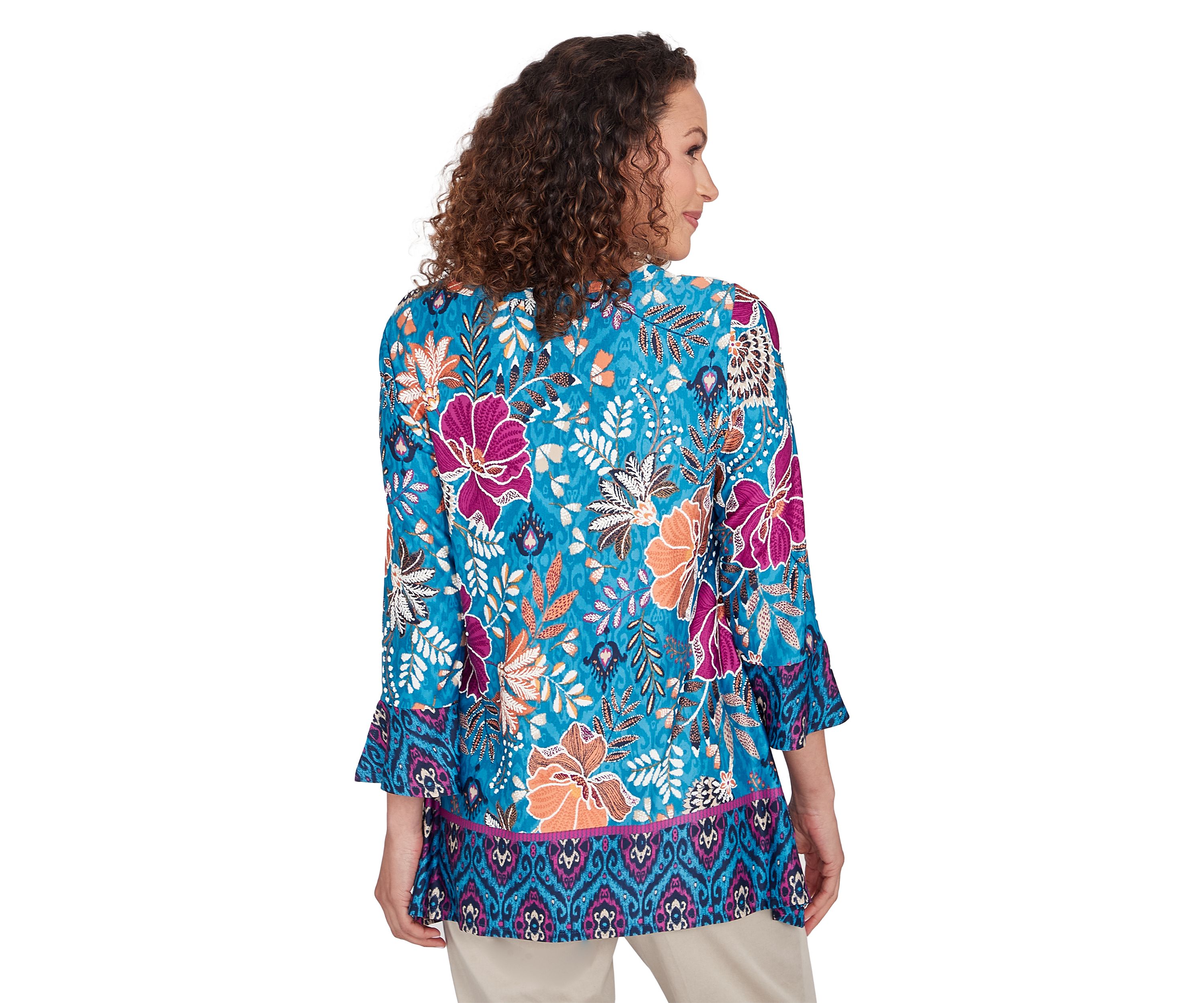 Womens Embroidered Floral Puff Print Knit Top