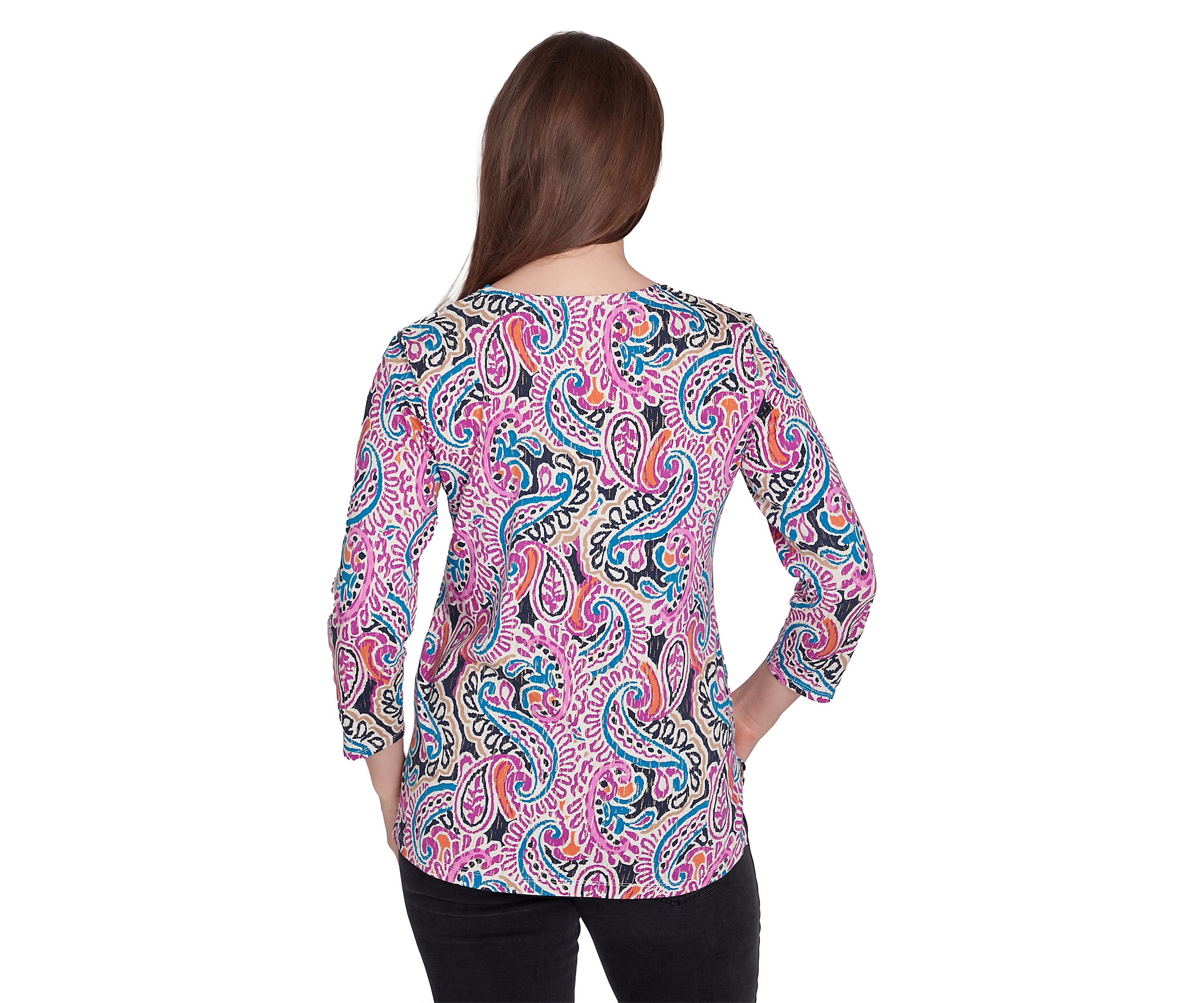 Womens Embellished Paisley Swirl Top