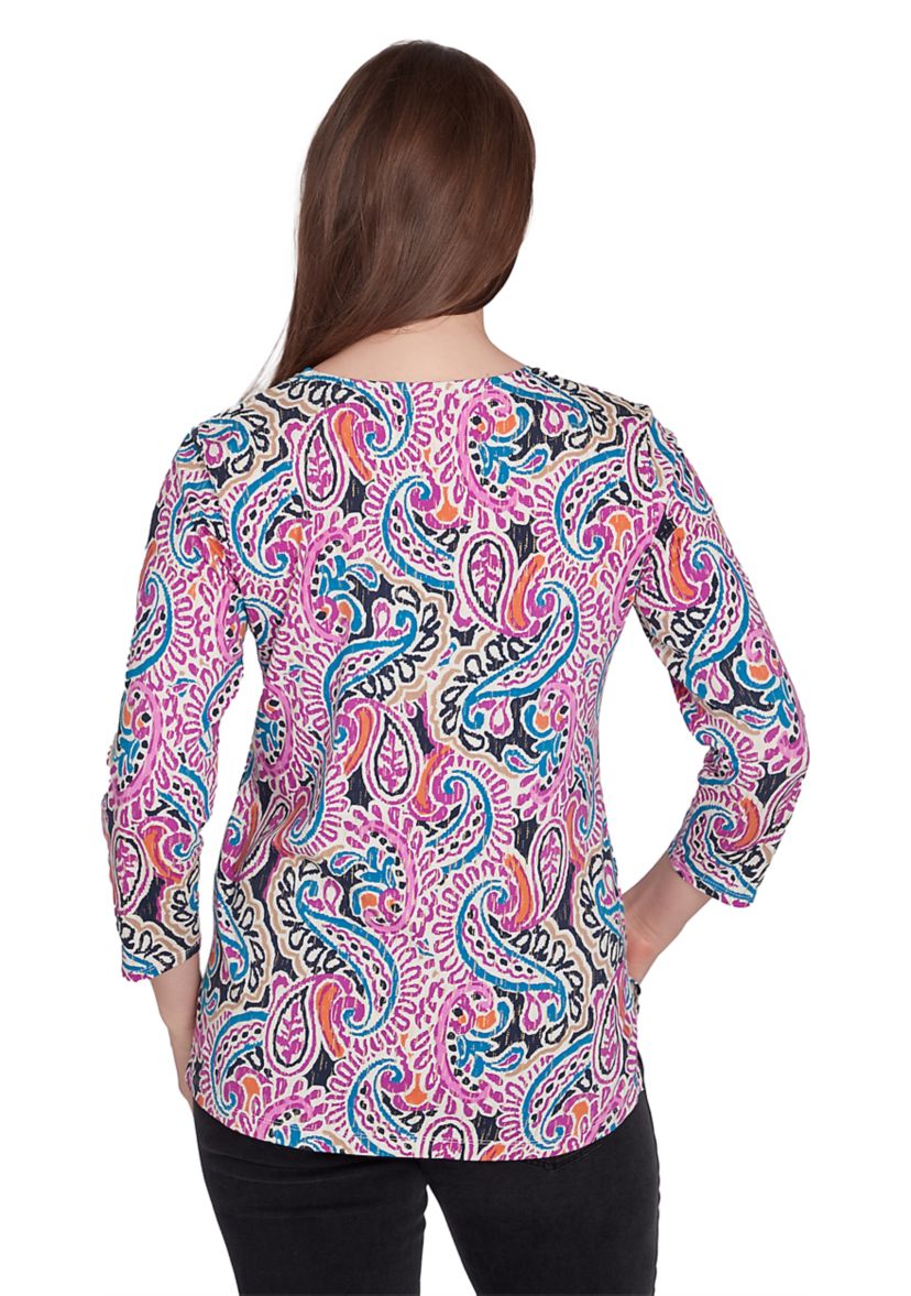 Womens Embellished Paisley Swirl Top
