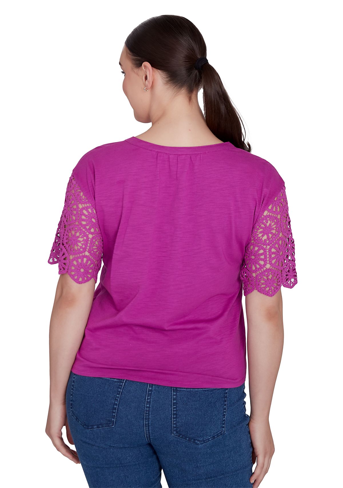 Womens Dahlia Lace Sleeve Tie Front T-Shirt