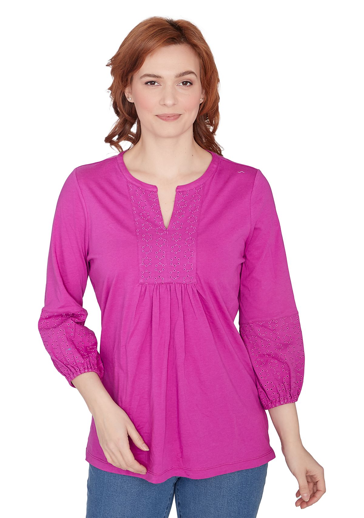 Womens Eyelet Solid Knit Top