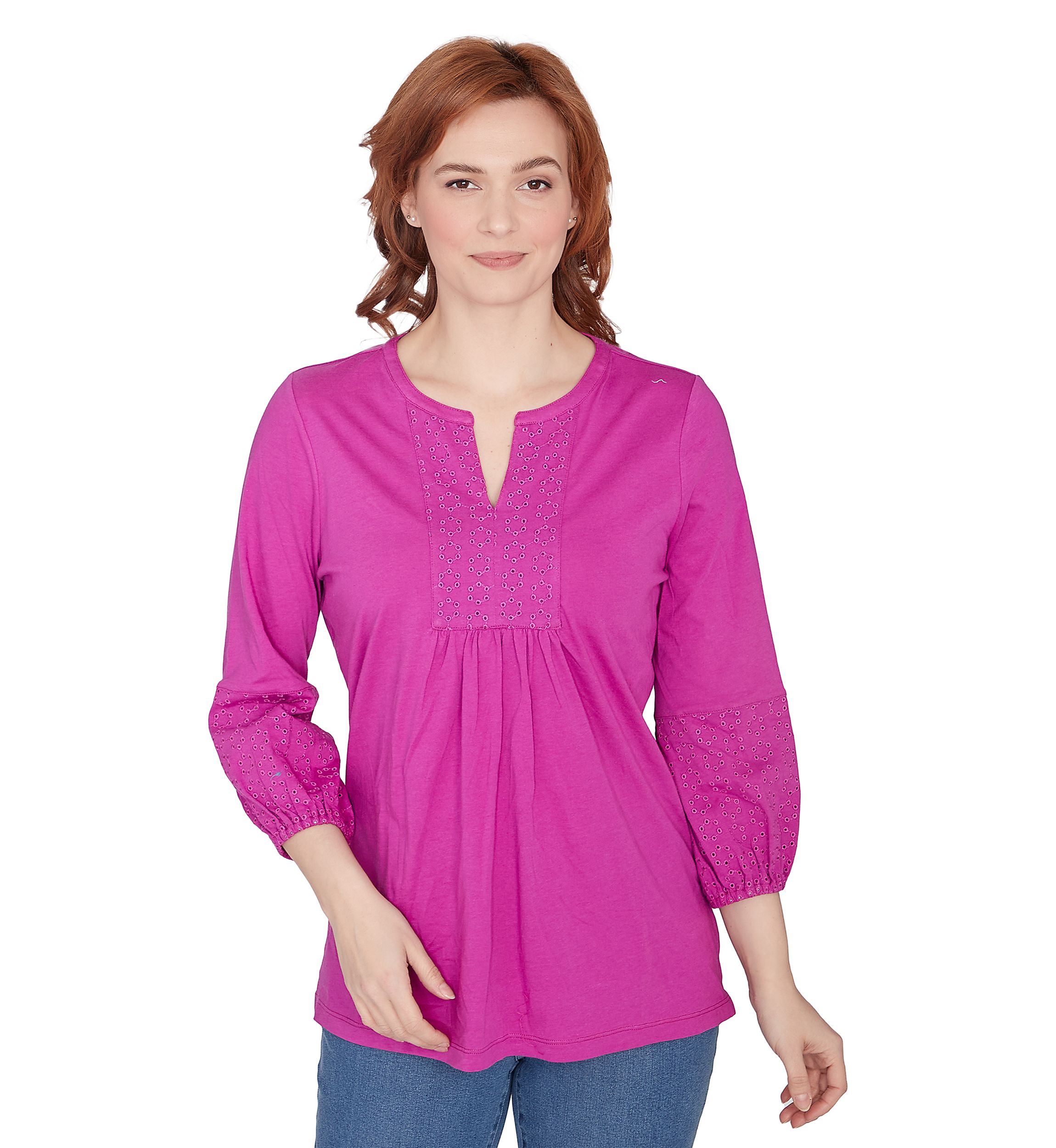 Womens Eyelet Solid Knit Top