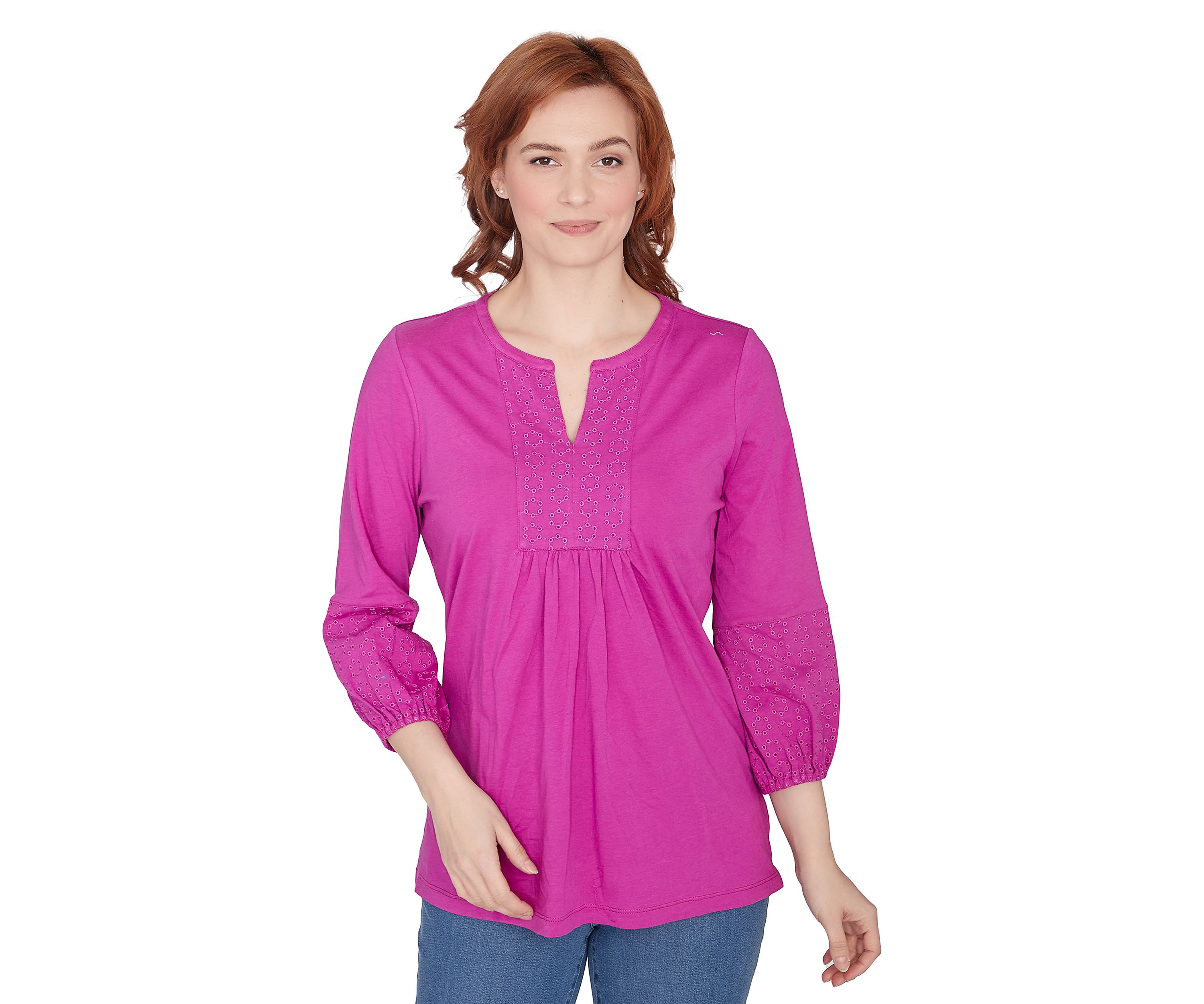 Womens Eyelet Solid Knit Top