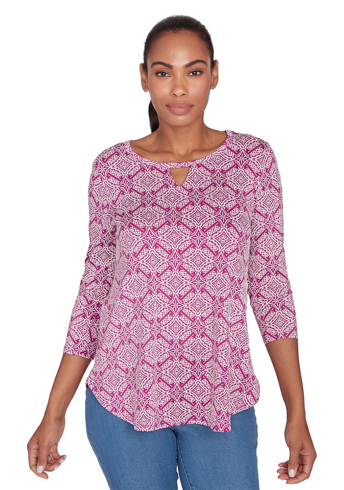 Womens Diamond Puff Print Knit Top