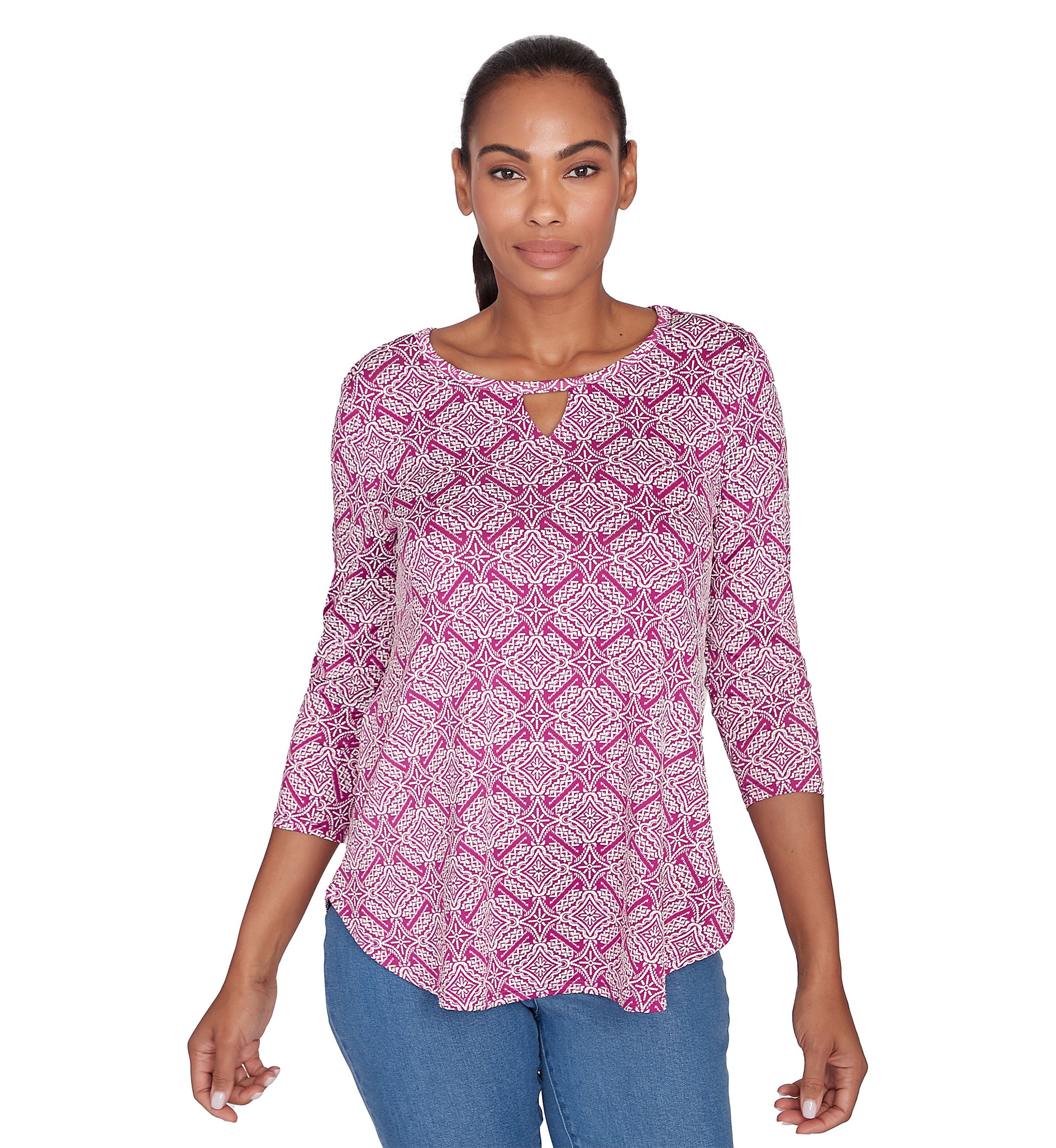 Womens Diamond Puff Print Knit Top