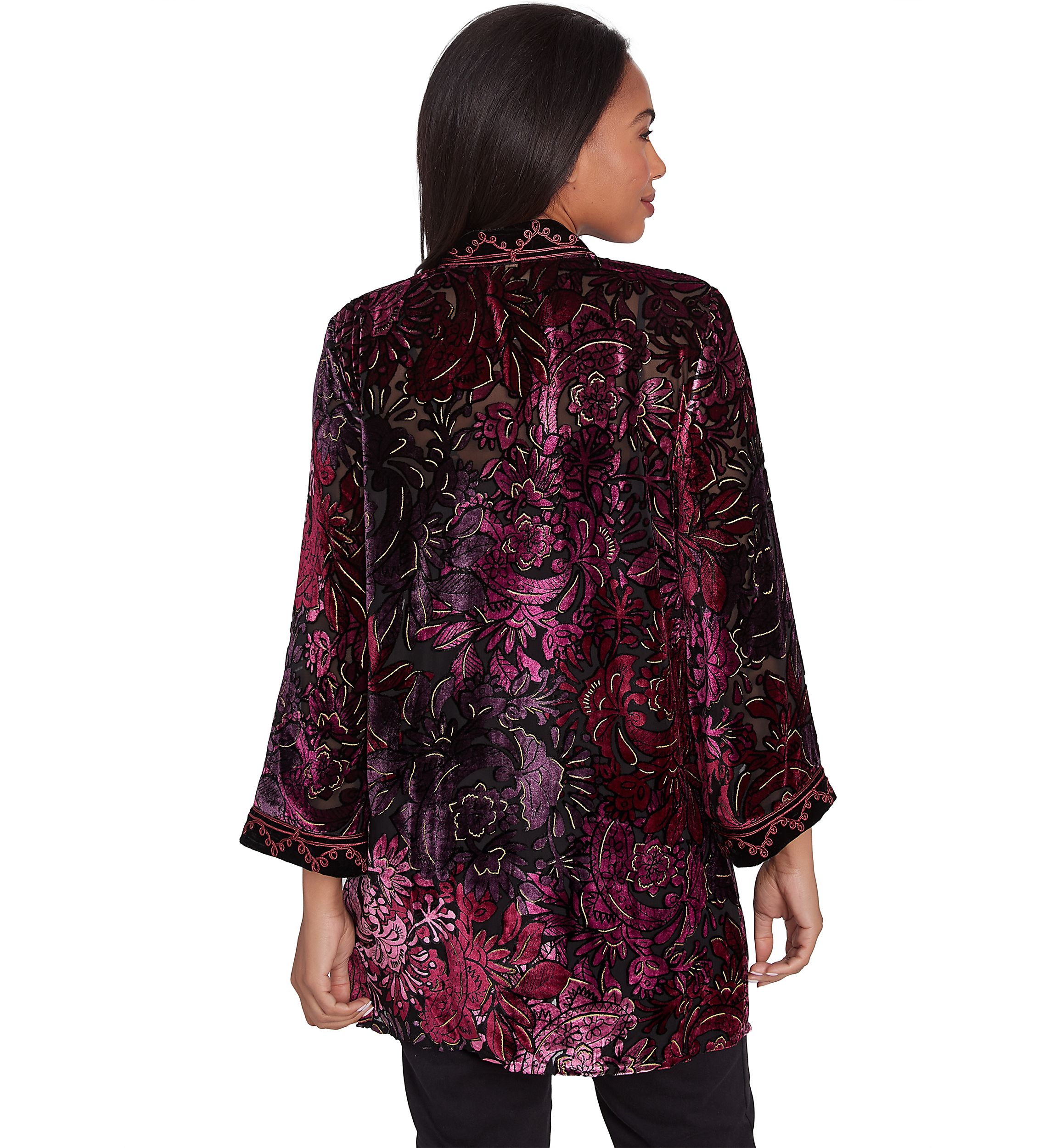 Ruby Rd Women's Open Front Velvet Burnout Cardigan with
