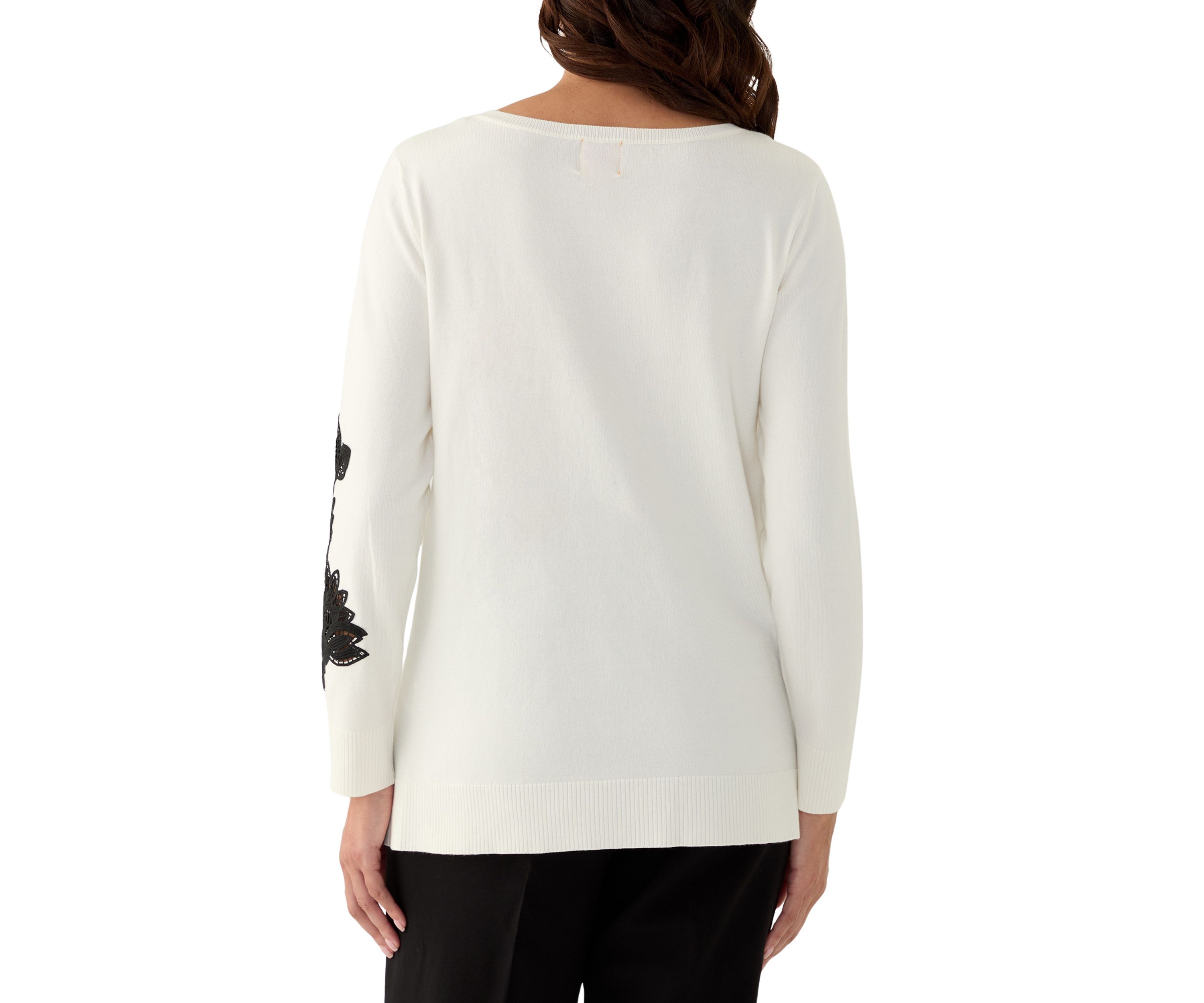 Womens Floral Lace Fine Gauge Sweater