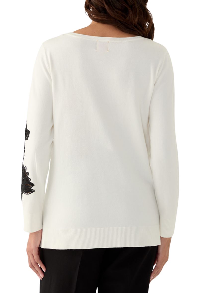 Womens Floral Lace Fine Gauge Sweater
