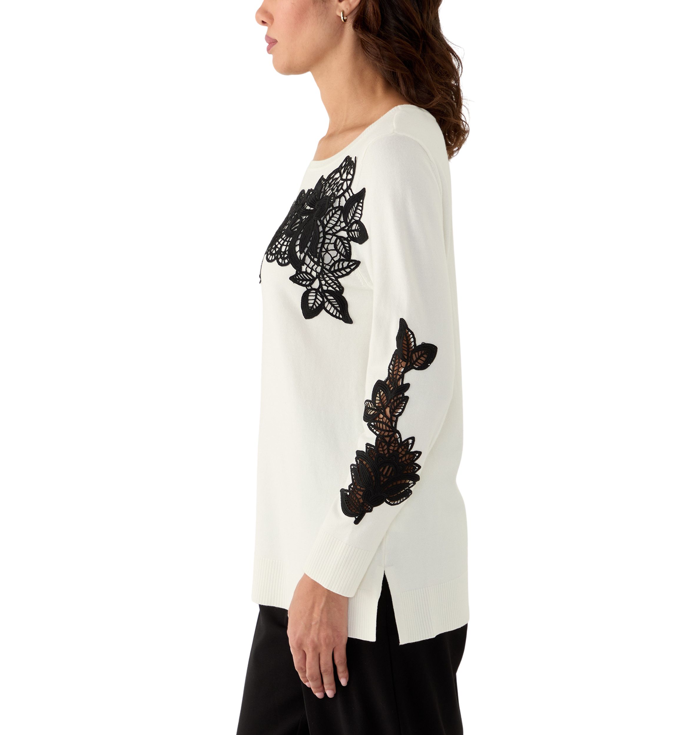 Womens Floral Lace Fine Gauge Sweater