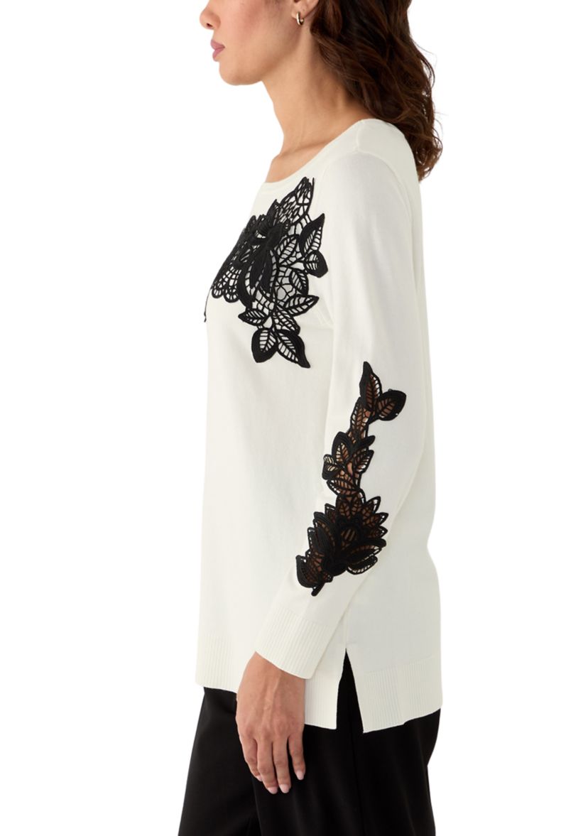 Womens Floral Lace Fine Gauge Sweater