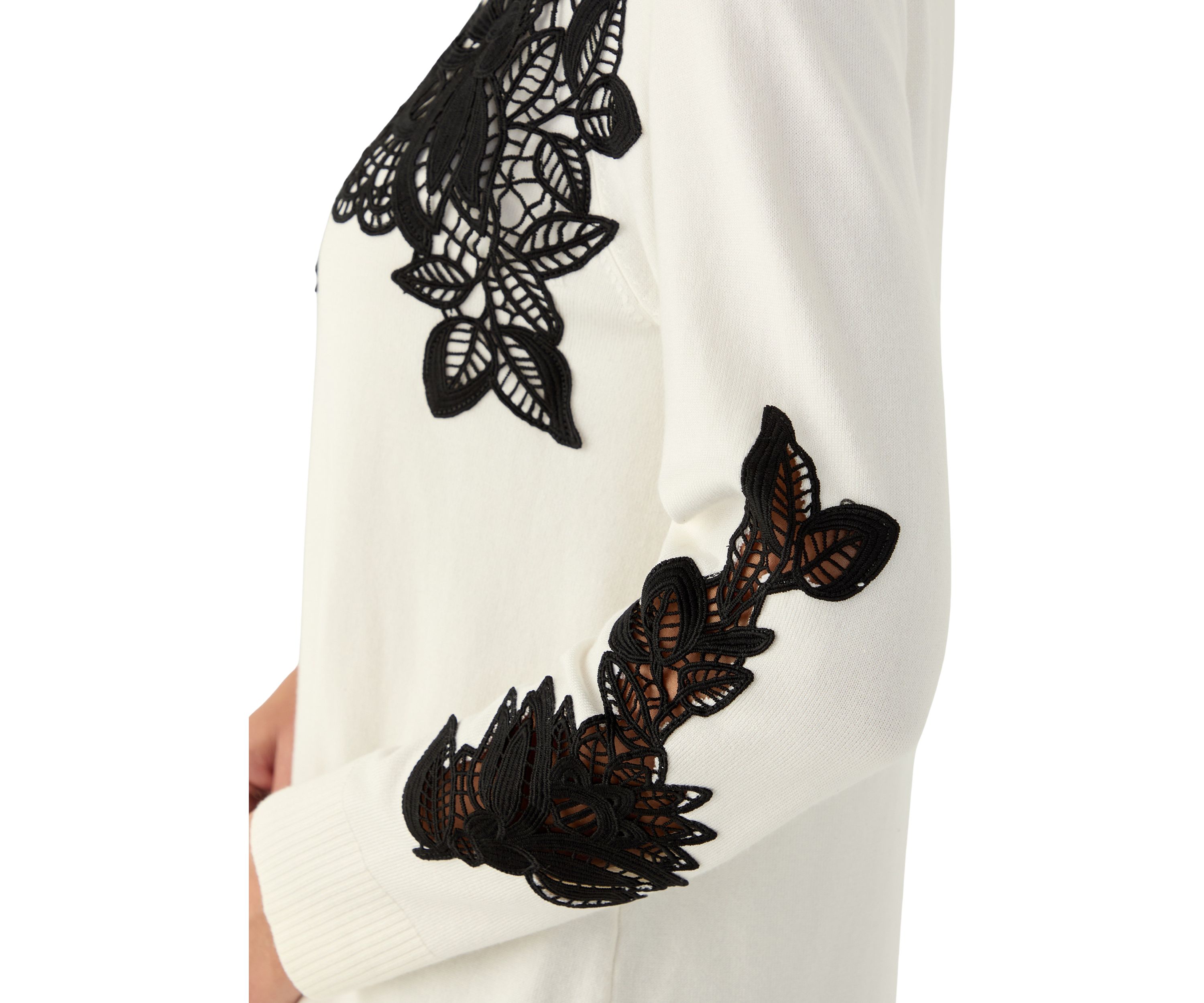 Womens Floral Lace Fine Gauge Sweater