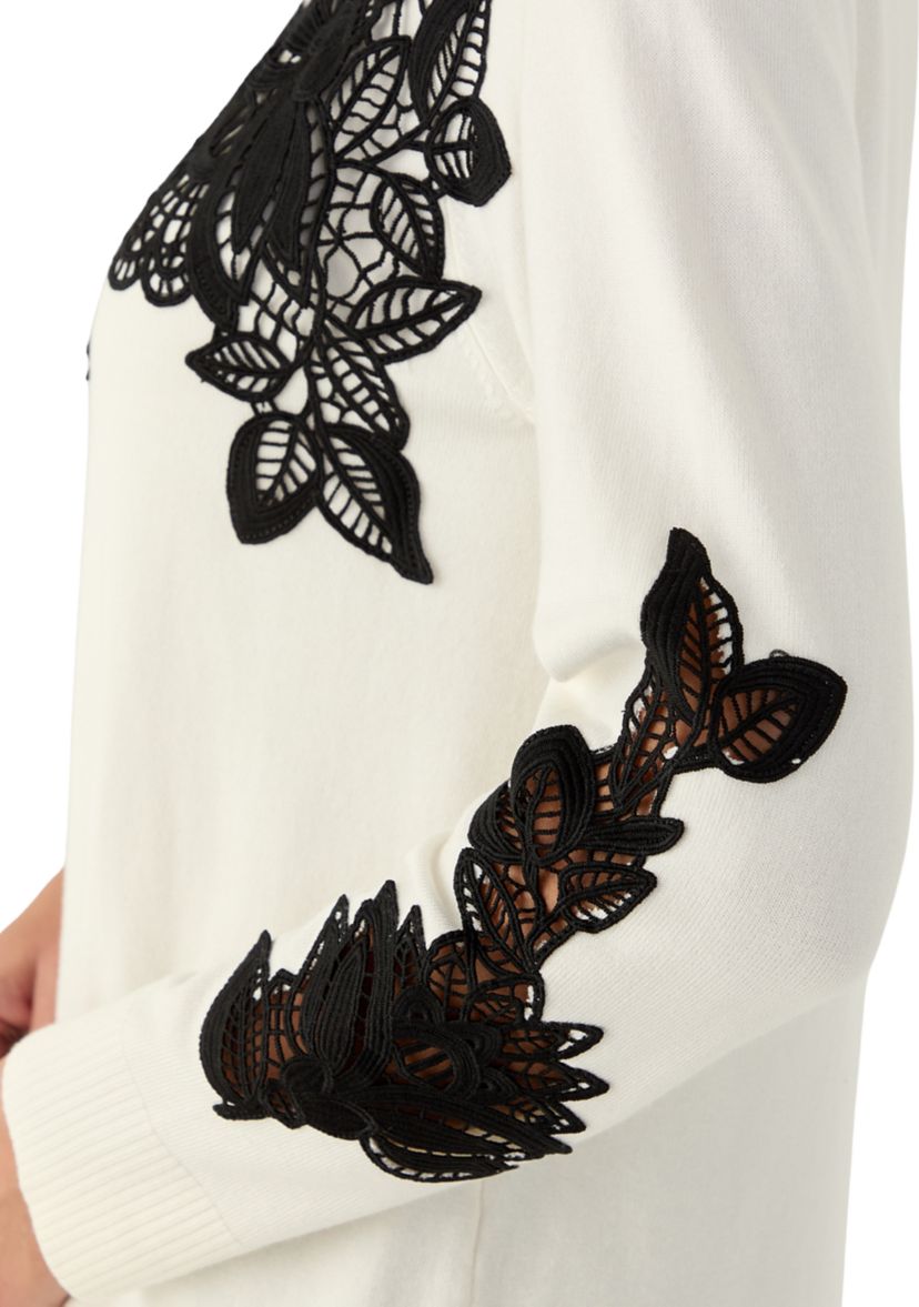 Womens Floral Lace Fine Gauge Sweater