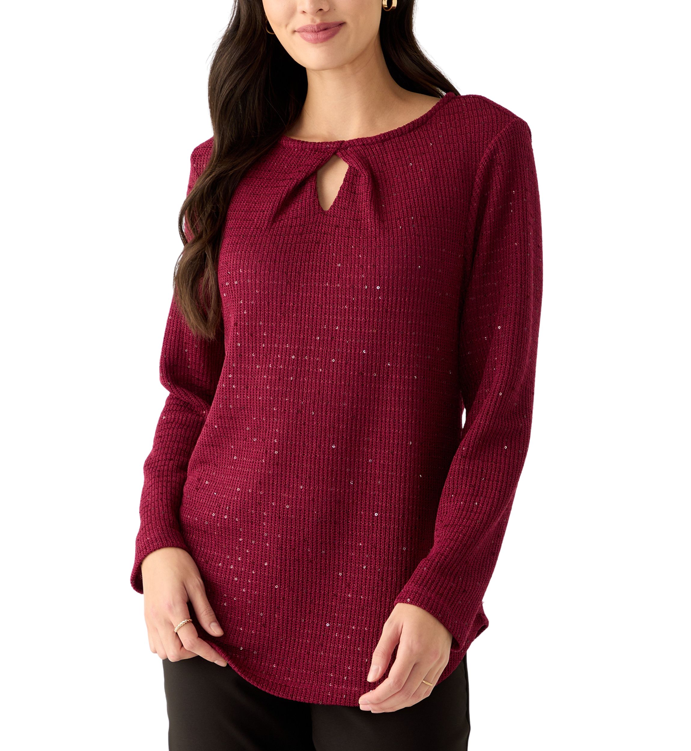 Womens Scoop Neck With Diamond Detail Sequin Knit Top