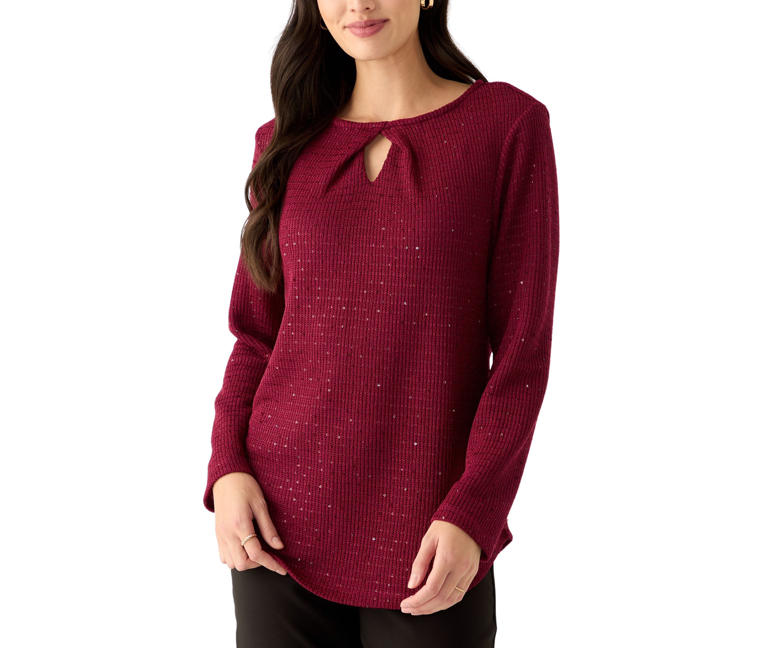 Womens Scoop Neck With Diamond Detail Sequin Knit Top