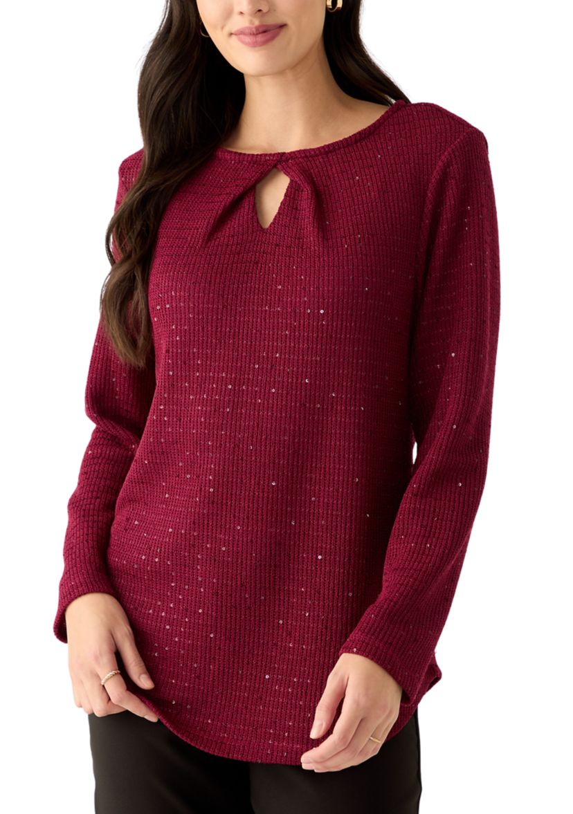 Womens Scoop Neck With Diamond Detail Sequin Knit Top