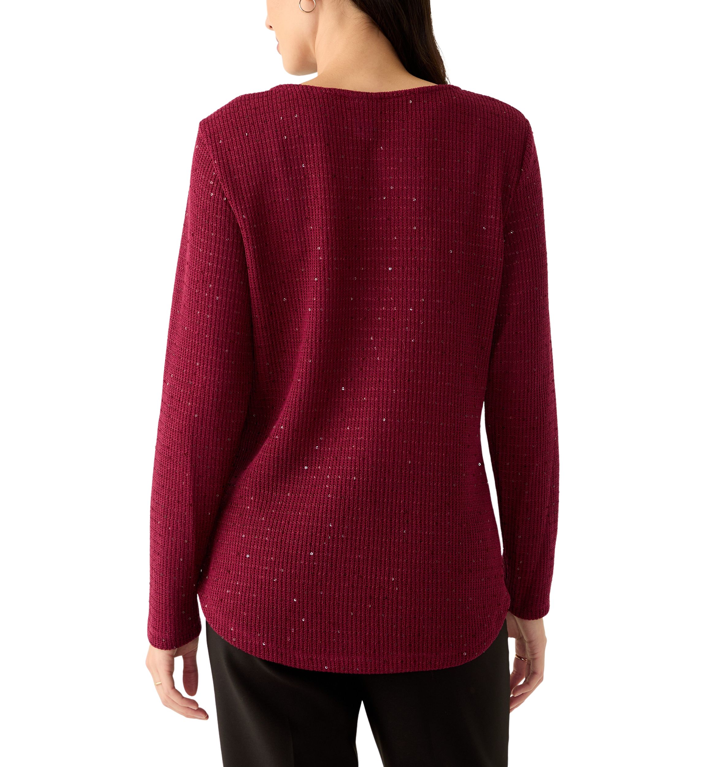 Womens Scoop Neck With Diamond Detail Sequin Knit Top