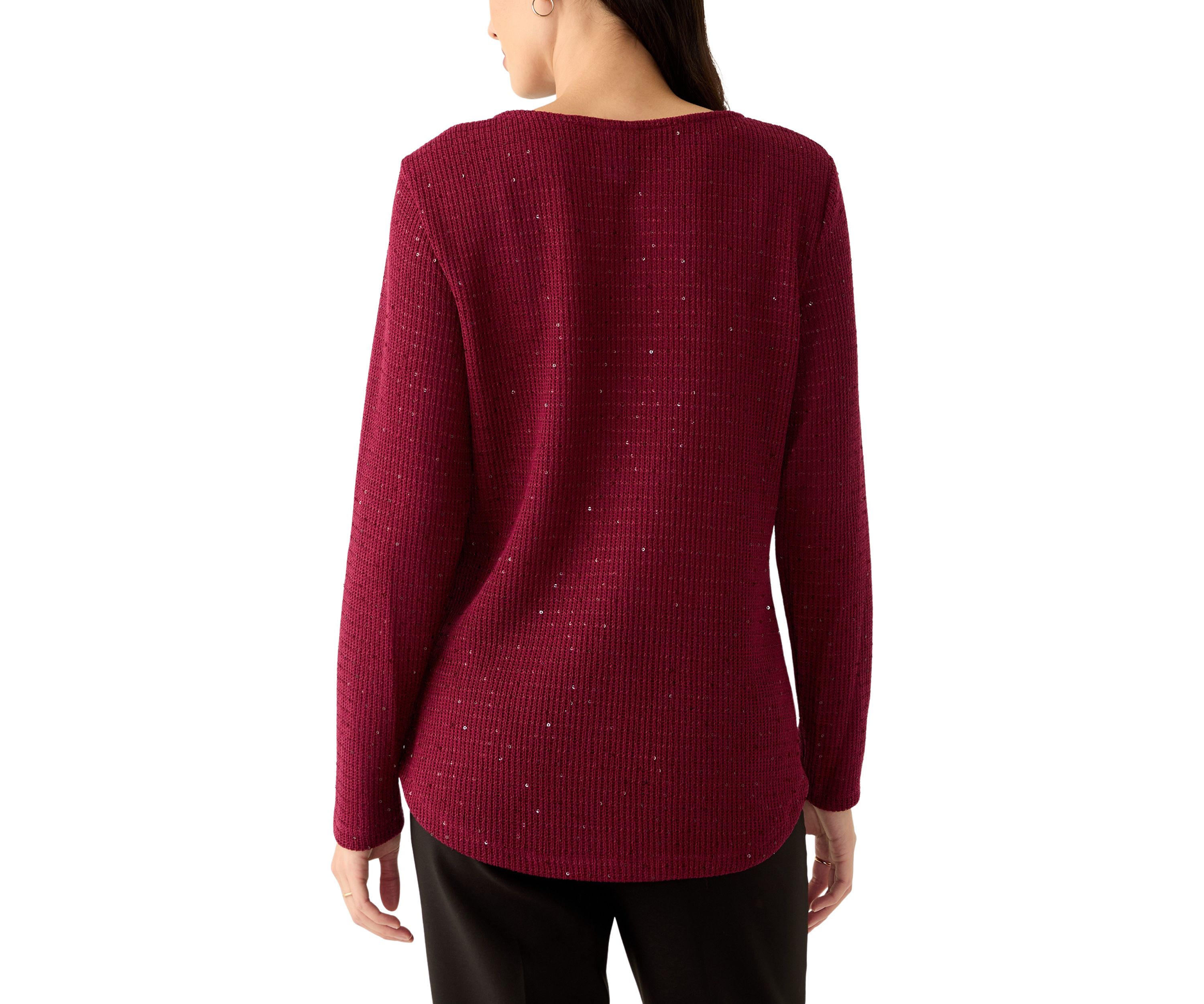 Womens Scoop Neck With Diamond Detail Sequin Knit Top