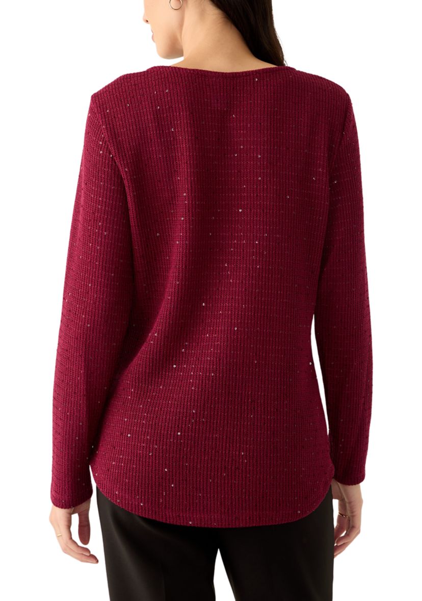 Womens Scoop Neck With Diamond Detail Sequin Knit Top