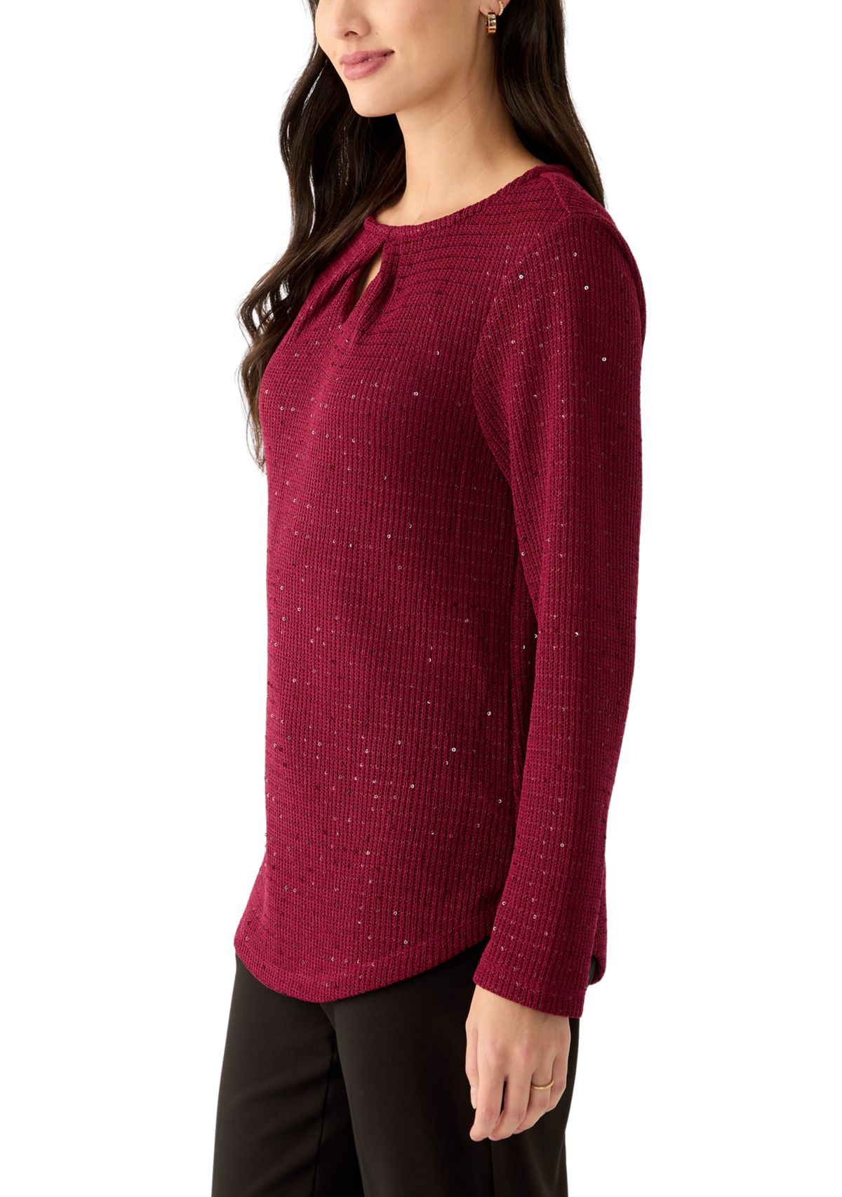 Womens Scoop Neck With Diamond Detail Sequin Knit Top