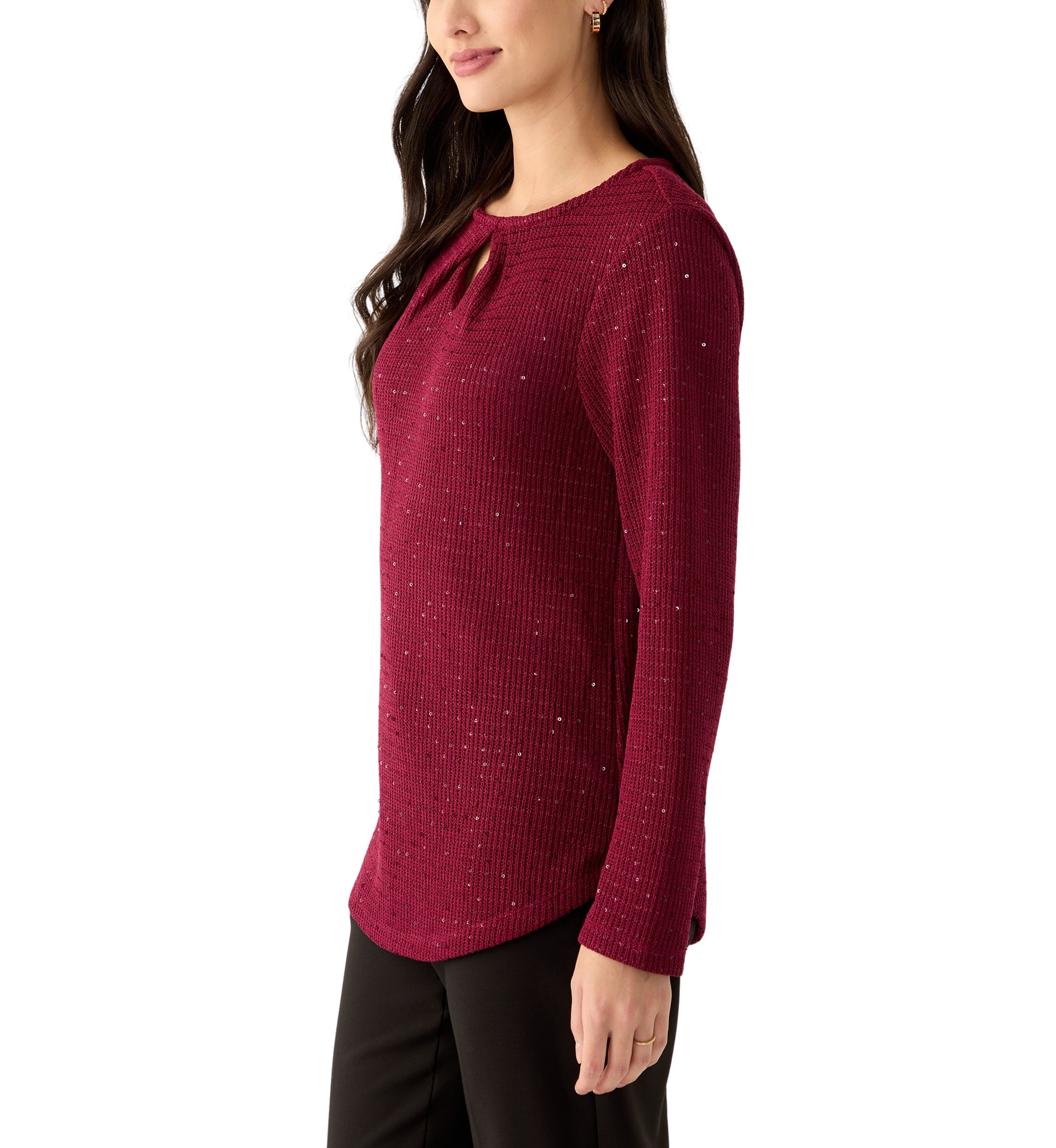 Womens Scoop Neck With Diamond Detail Sequin Knit Top