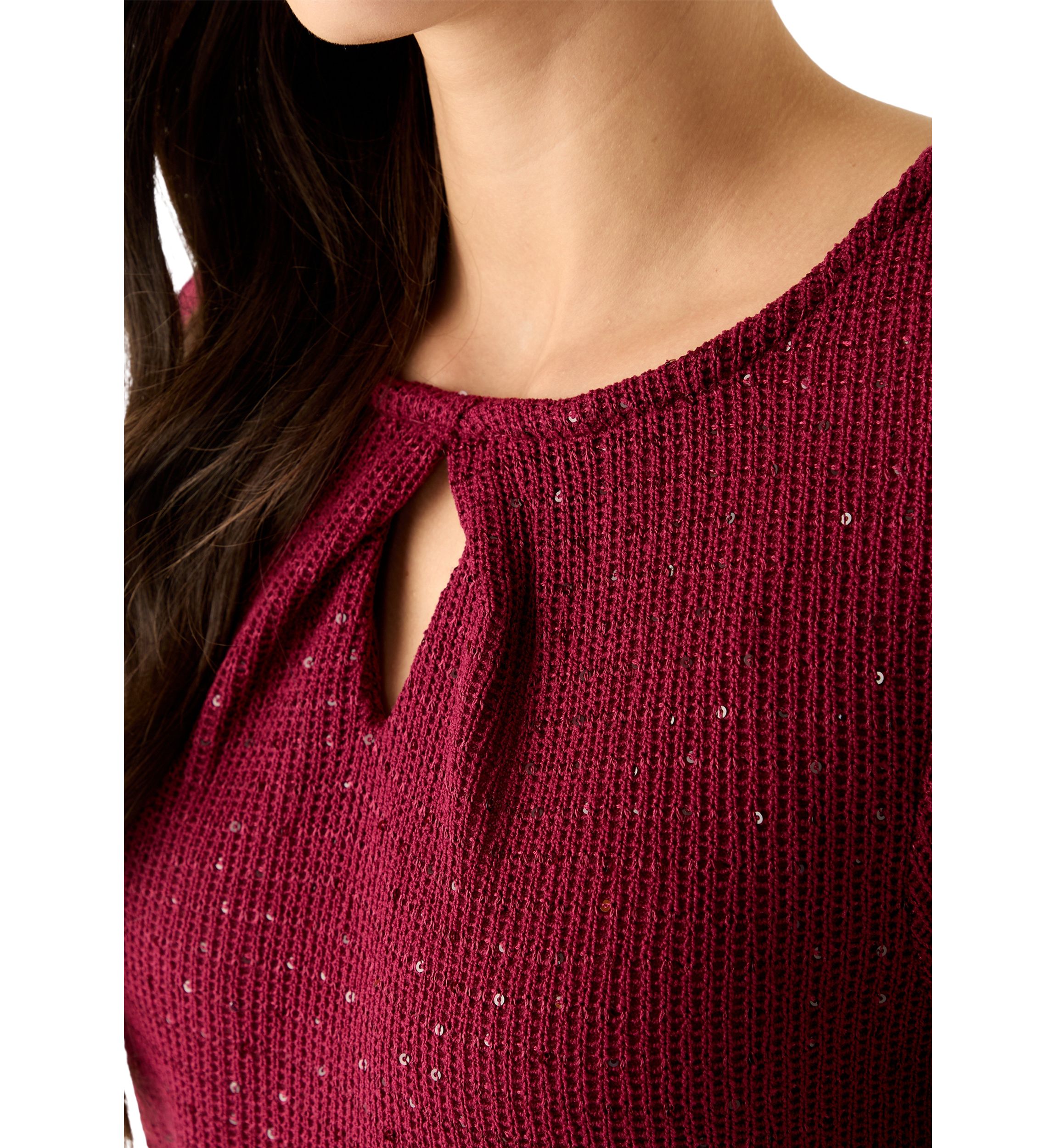 Womens Scoop Neck With Diamond Detail Sequin Knit Top