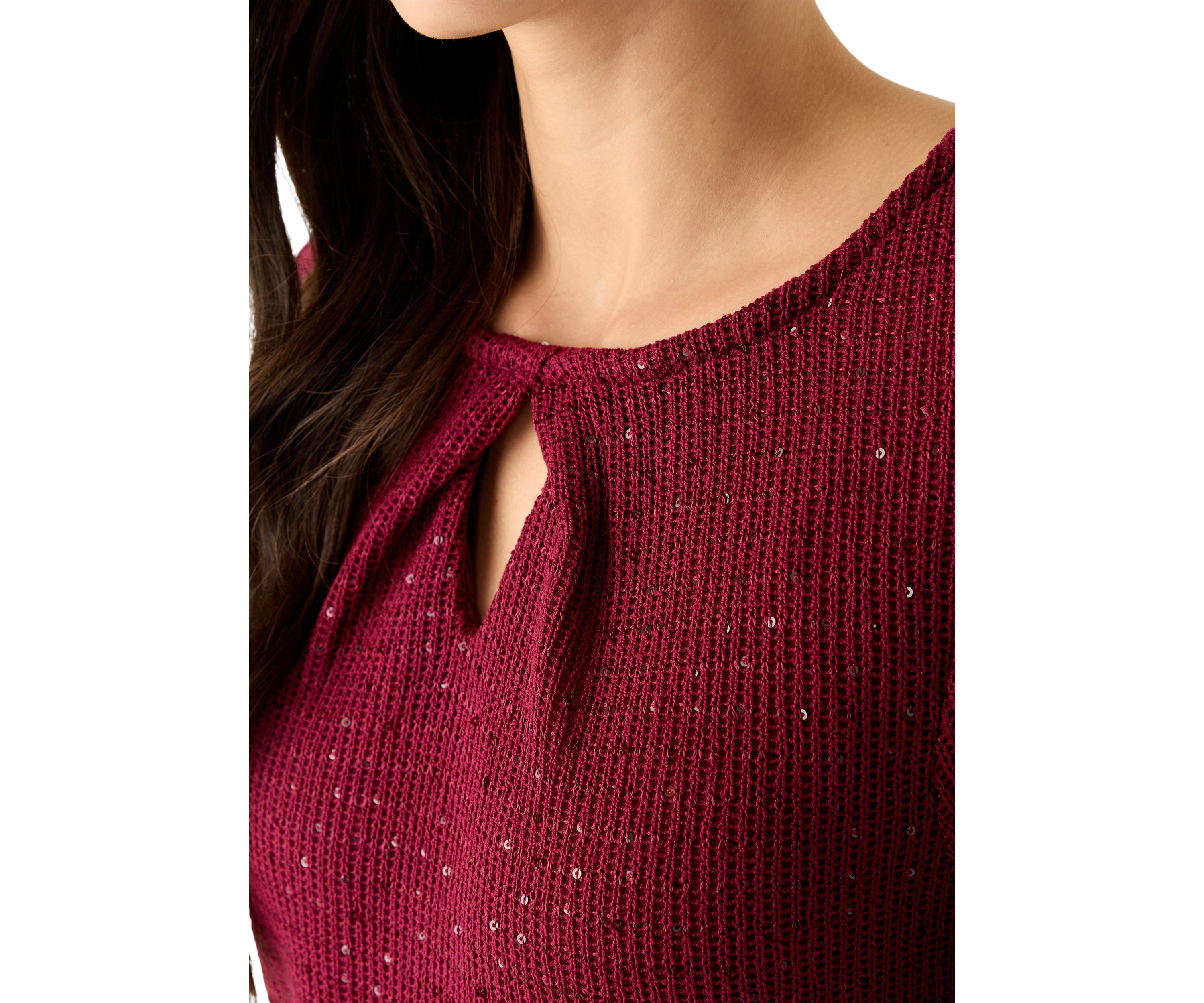 Womens Scoop Neck With Diamond Detail Sequin Knit Top