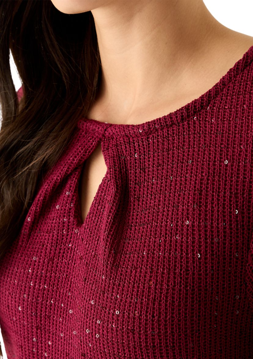 Womens Scoop Neck With Diamond Detail Sequin Knit Top